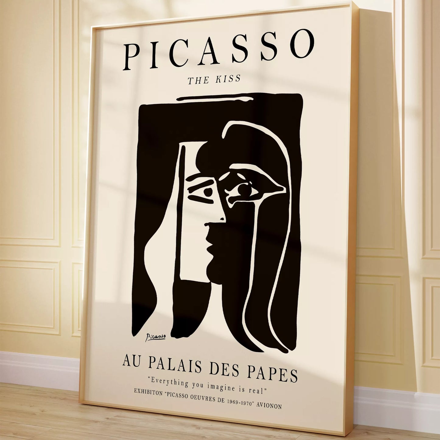 ピカソ作「キス」モノクロアート展ポスター、パレ・デ・パップ