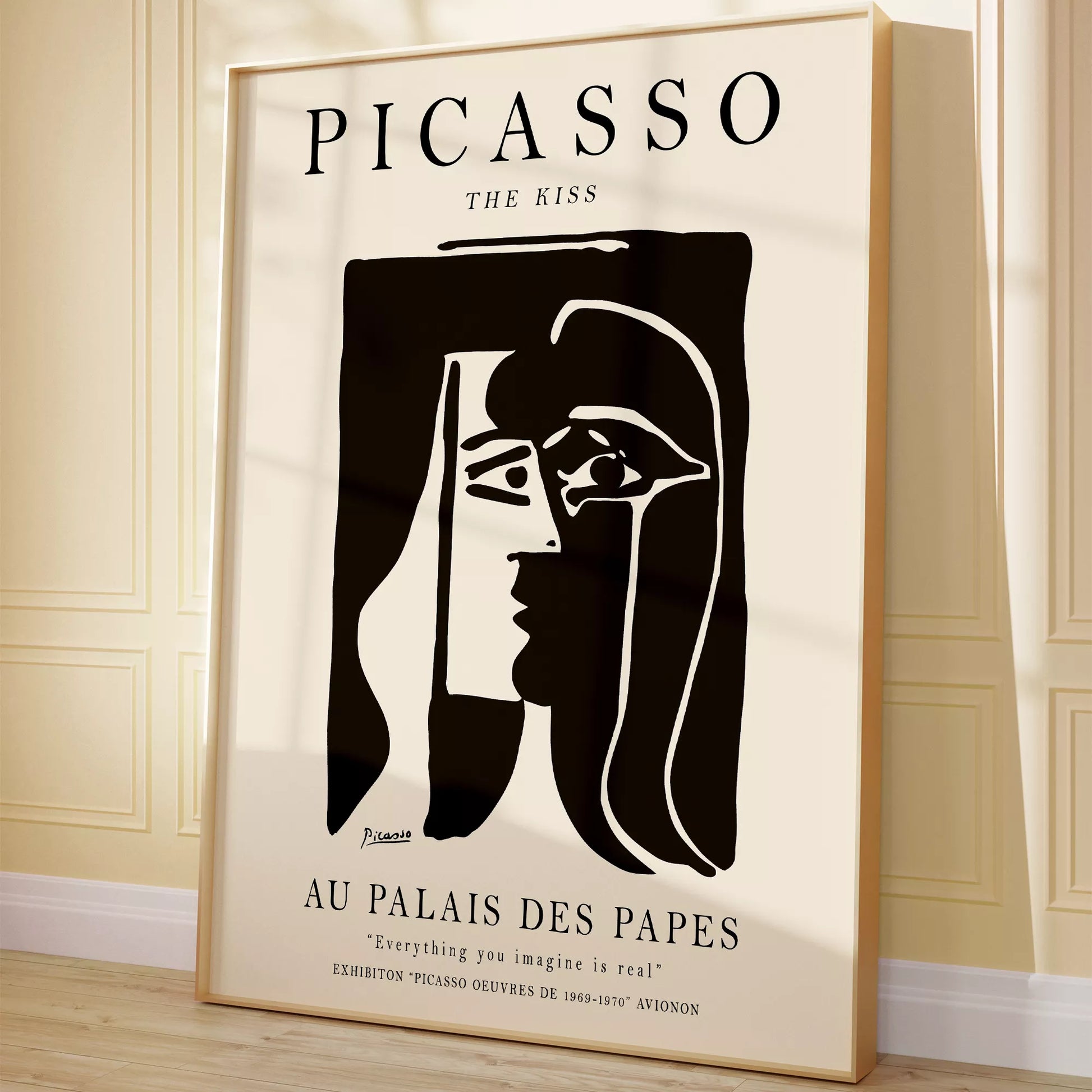 ピカソ作「キス」モノクロアート展ポスター、パレ・デ・パップ