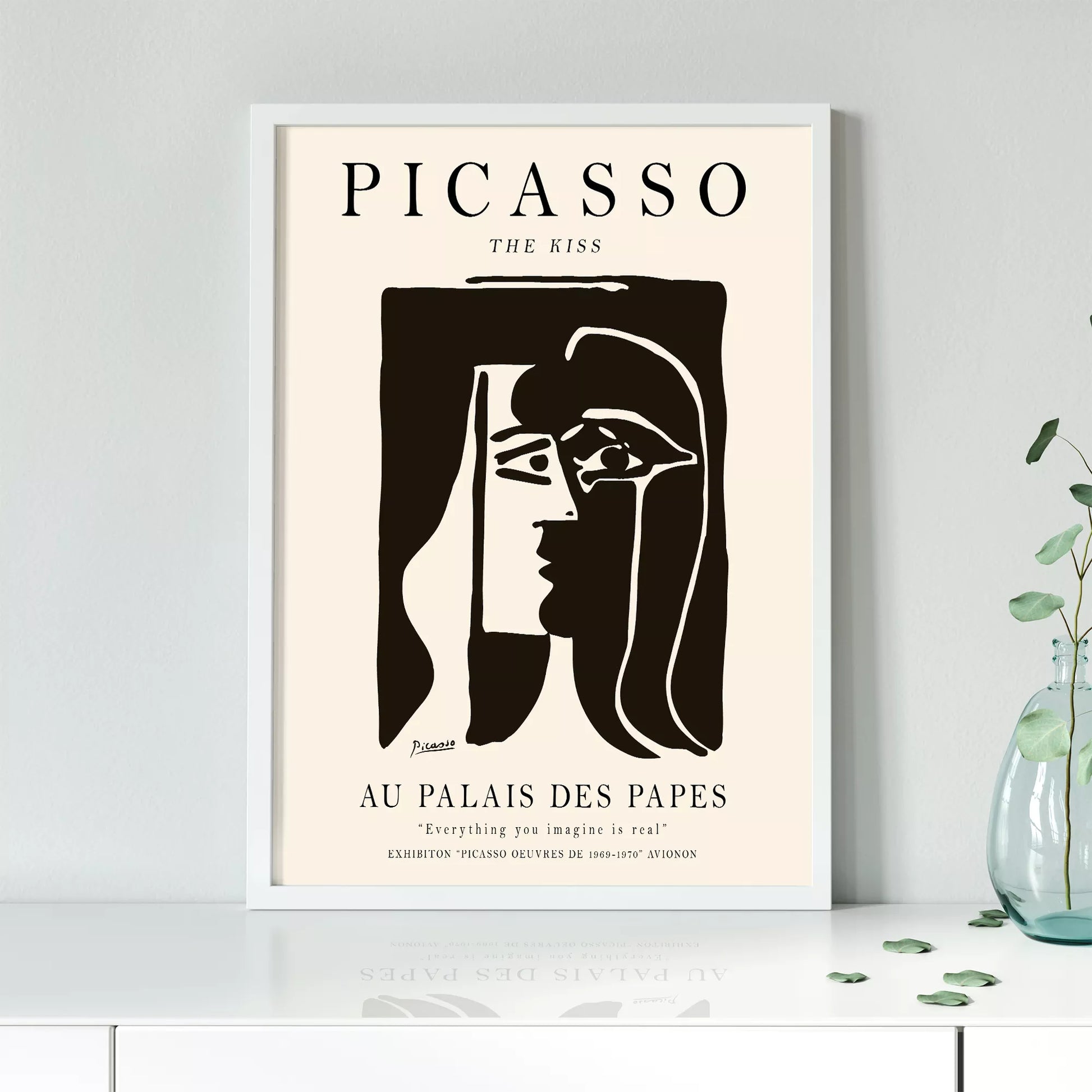 ピカソ作「キス」モノクロアート展ポスター、パレ・デ・パップ