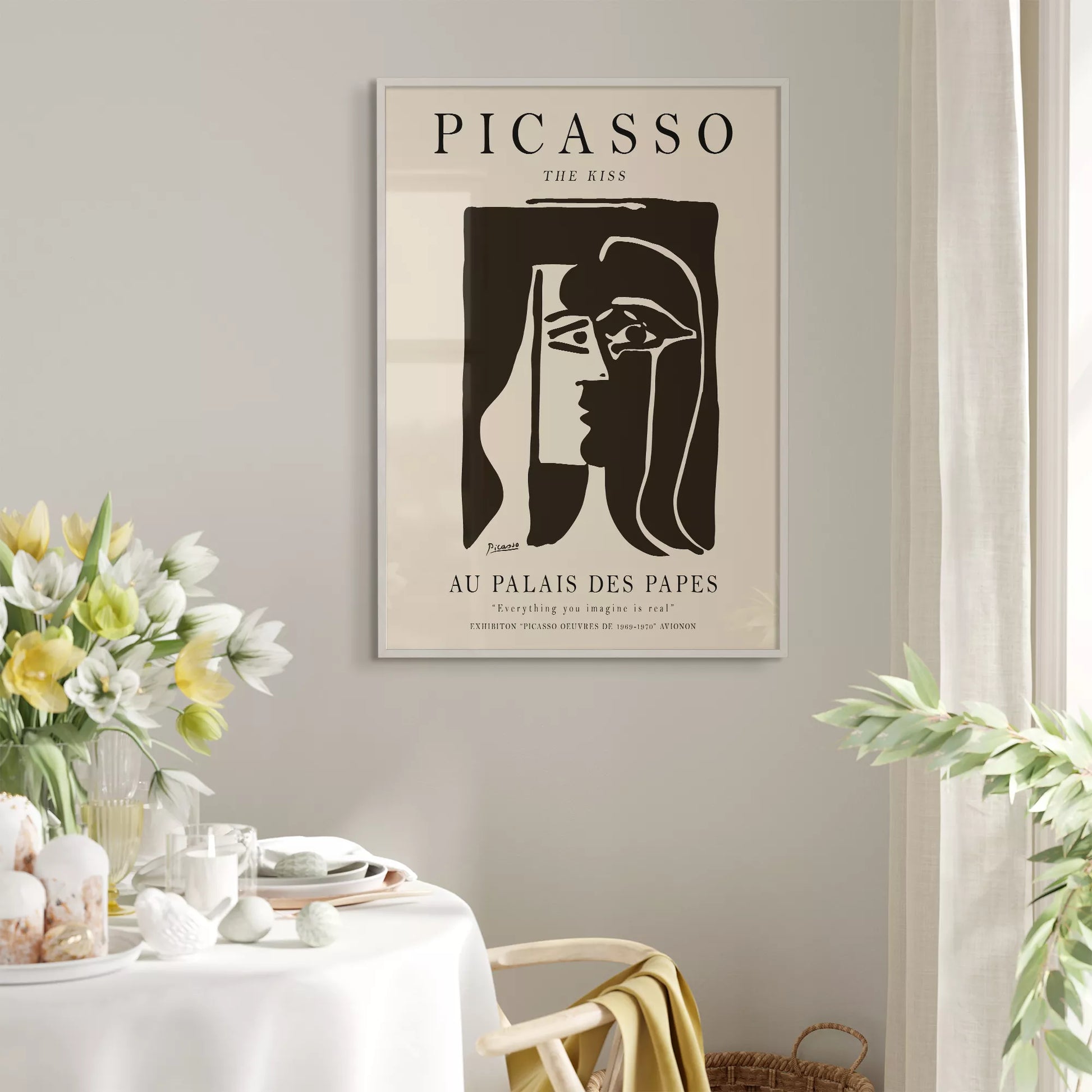 ピカソ作「キス」モノクロアート展ポスター、パレ・デ・パップ