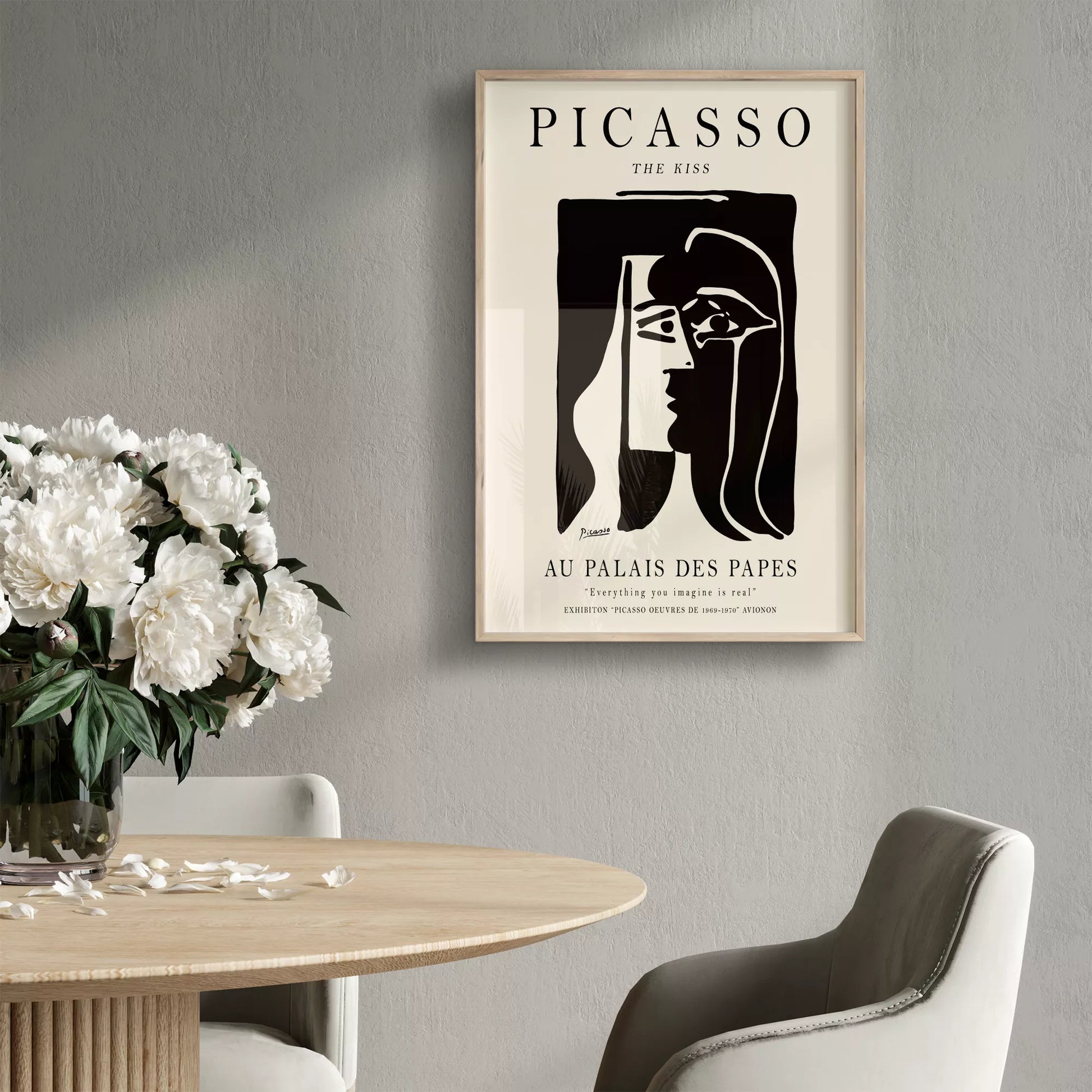 ピカソ作「キス」モノクロアート展ポスター、パレ・デ・パップ