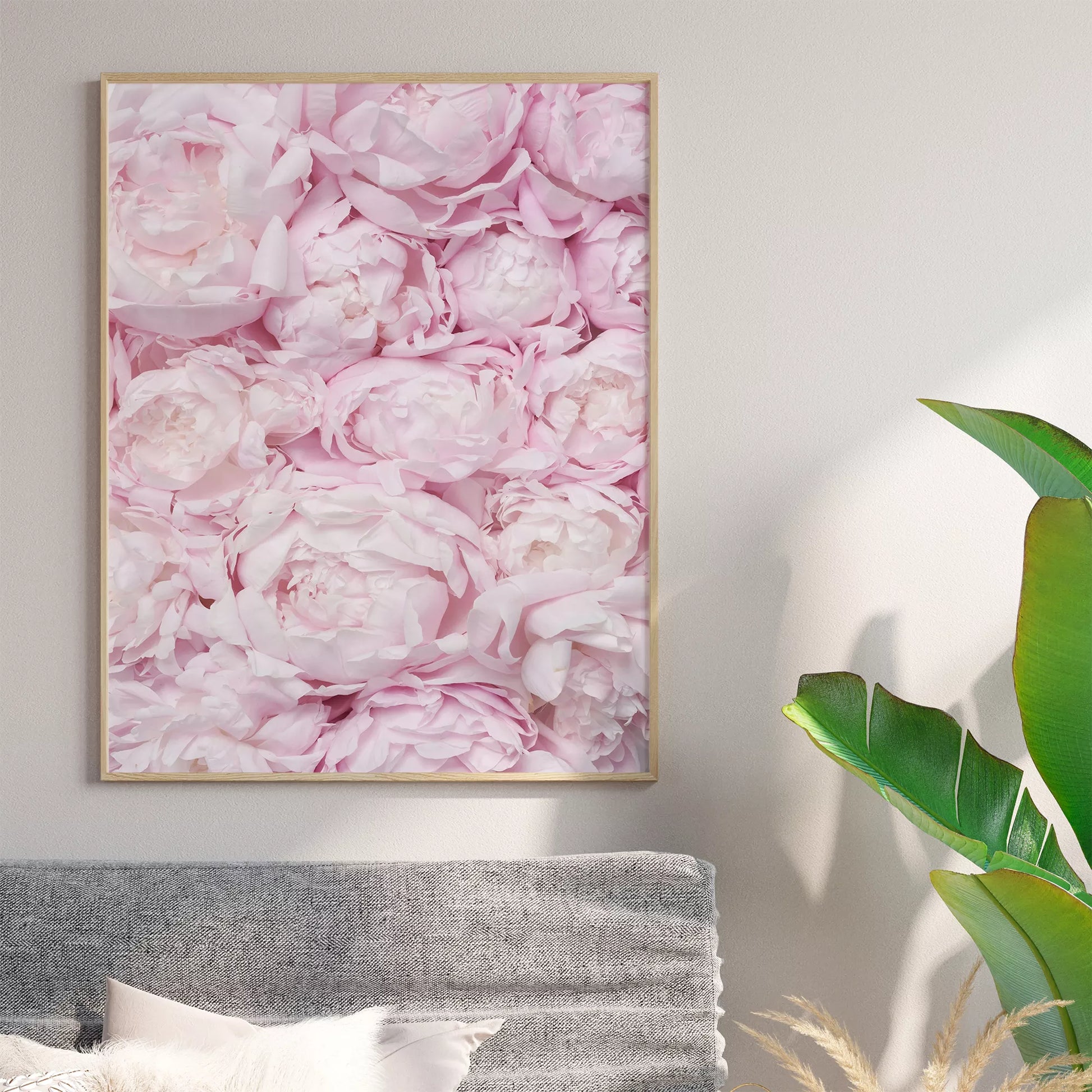 満開の淡いピンク色の牡丹の花々が織りなす優美な春のアート