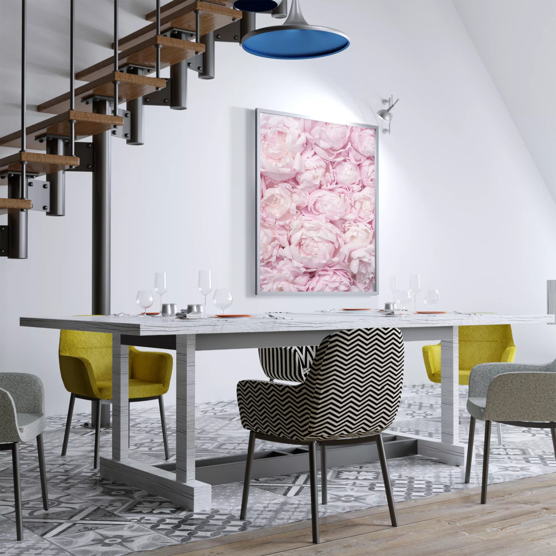 満開の淡いピンク色の牡丹の花々が織りなす優美な春のアート