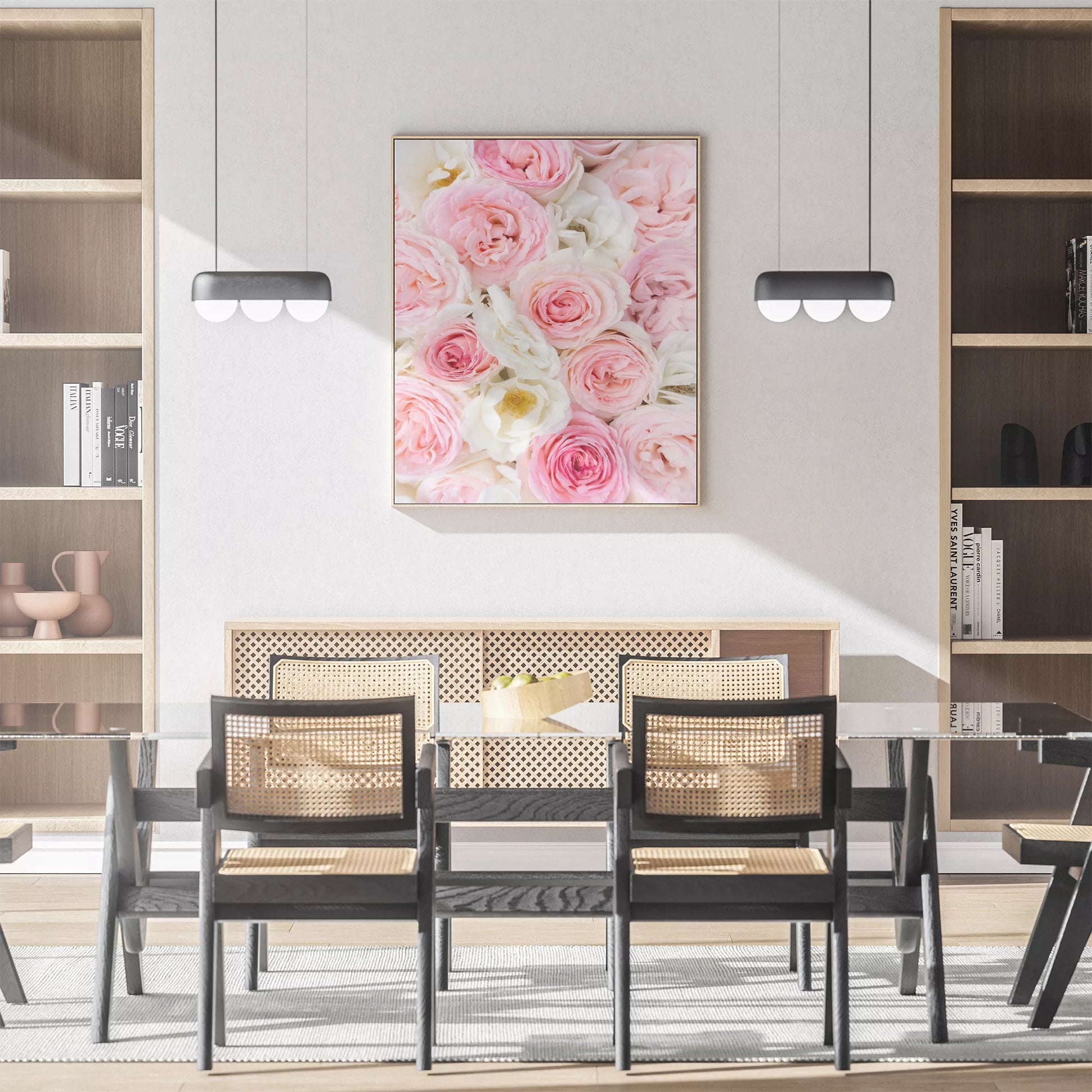 優雅なピンクと白のバラの花束アートポスター、インテリア装飾用