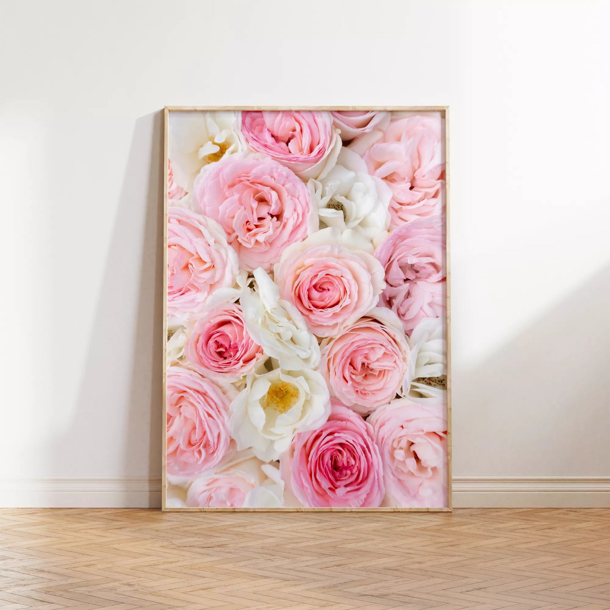 優雅なピンクと白のバラの花束アートポスター、インテリア装飾用