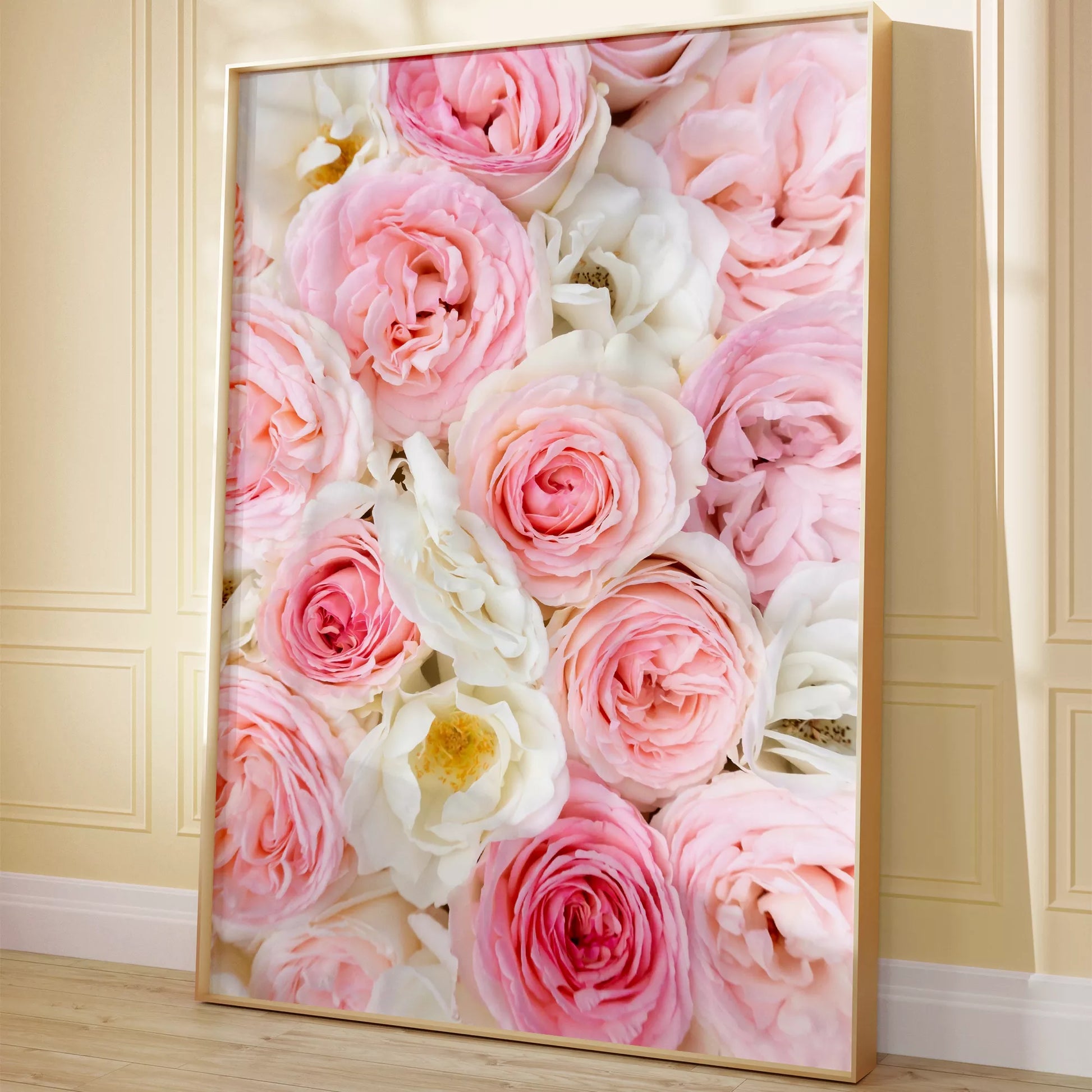 優雅なピンクと白のバラの花束アートポスター、インテリア装飾用