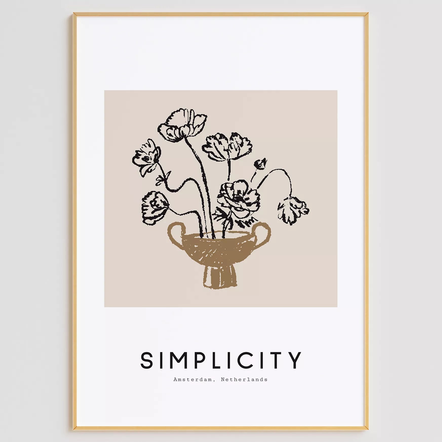 線画ポピー花瓶の北欧ミニマルアートポスター 自然モダン