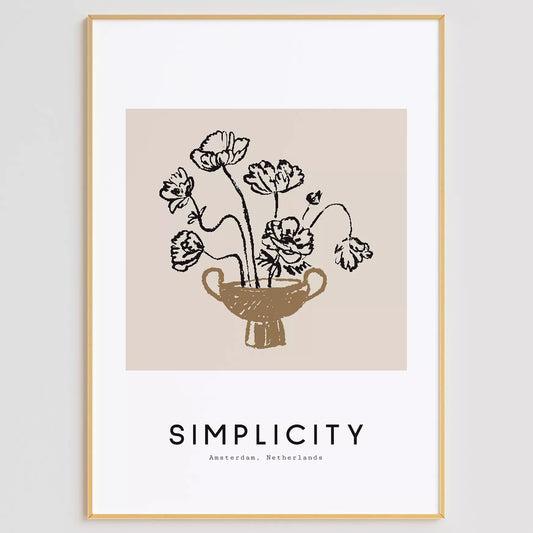 線画ポピー花瓶の北欧ミニマルアートポスター 自然モダン
