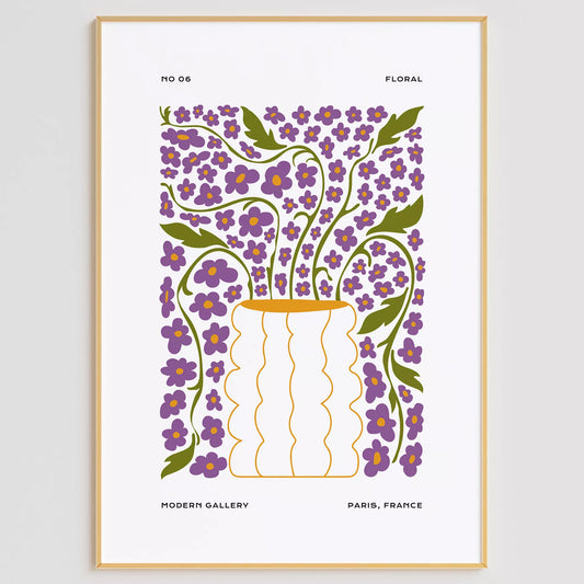 北欧デザインの紫の小花ブーケ ボタニカル アートポスター シンプルモダン