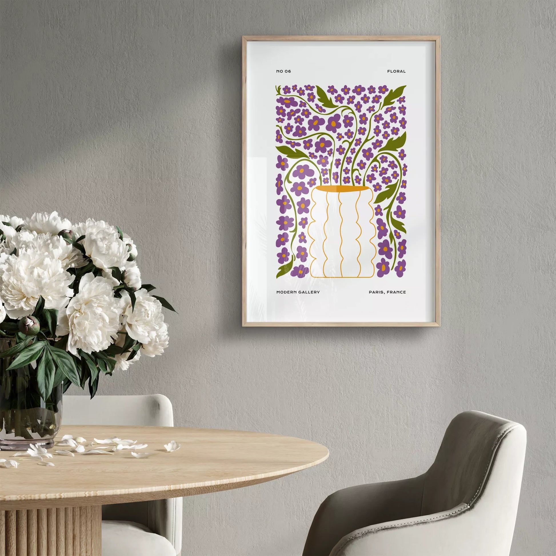 北欧デザインの紫の小花ブーケ ボタニカル アートポスター シンプルモダン