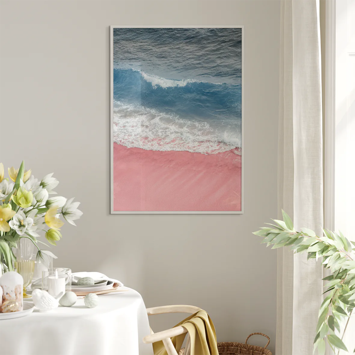 アートポスター ソフトピンク ビーチ 砂浜 パステルカラー 北欧風景 癒しインテリア