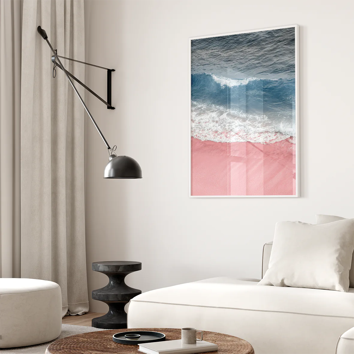 アートポスター ソフトピンク ビーチ 砂浜 パステルカラー 北欧風景 癒しインテリア