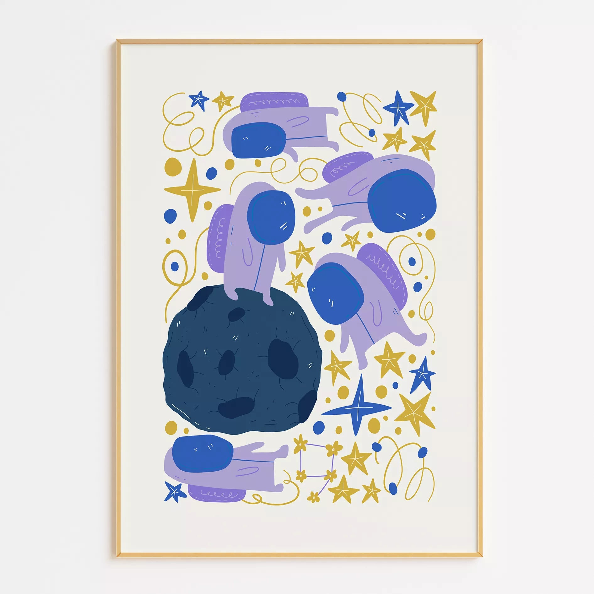 子供宇宙飛行士モチベーション月星ポスター紫ゴールド