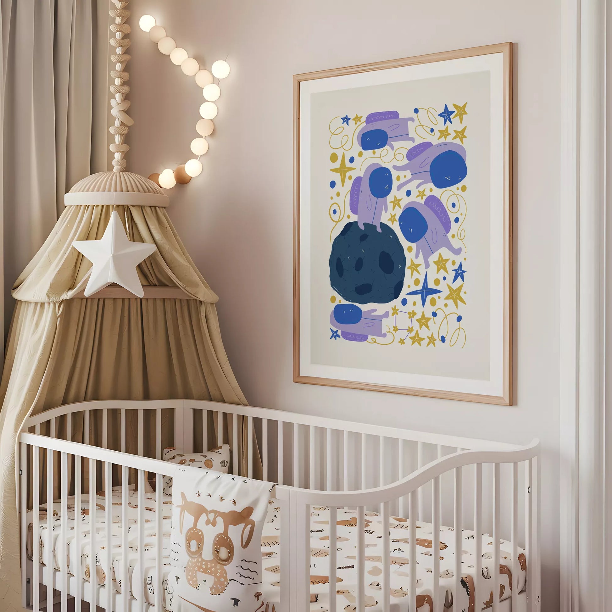 子供宇宙飛行士モチベーション月星ポスター紫ゴールド