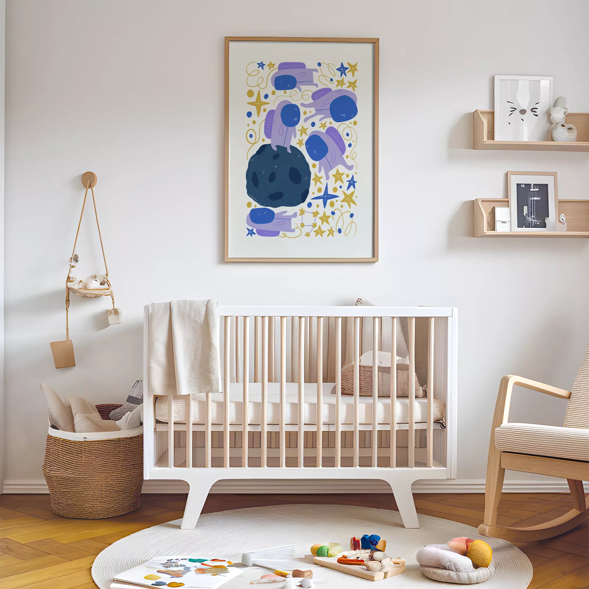 子供宇宙飛行士モチベーション月星ポスター紫ゴールド
