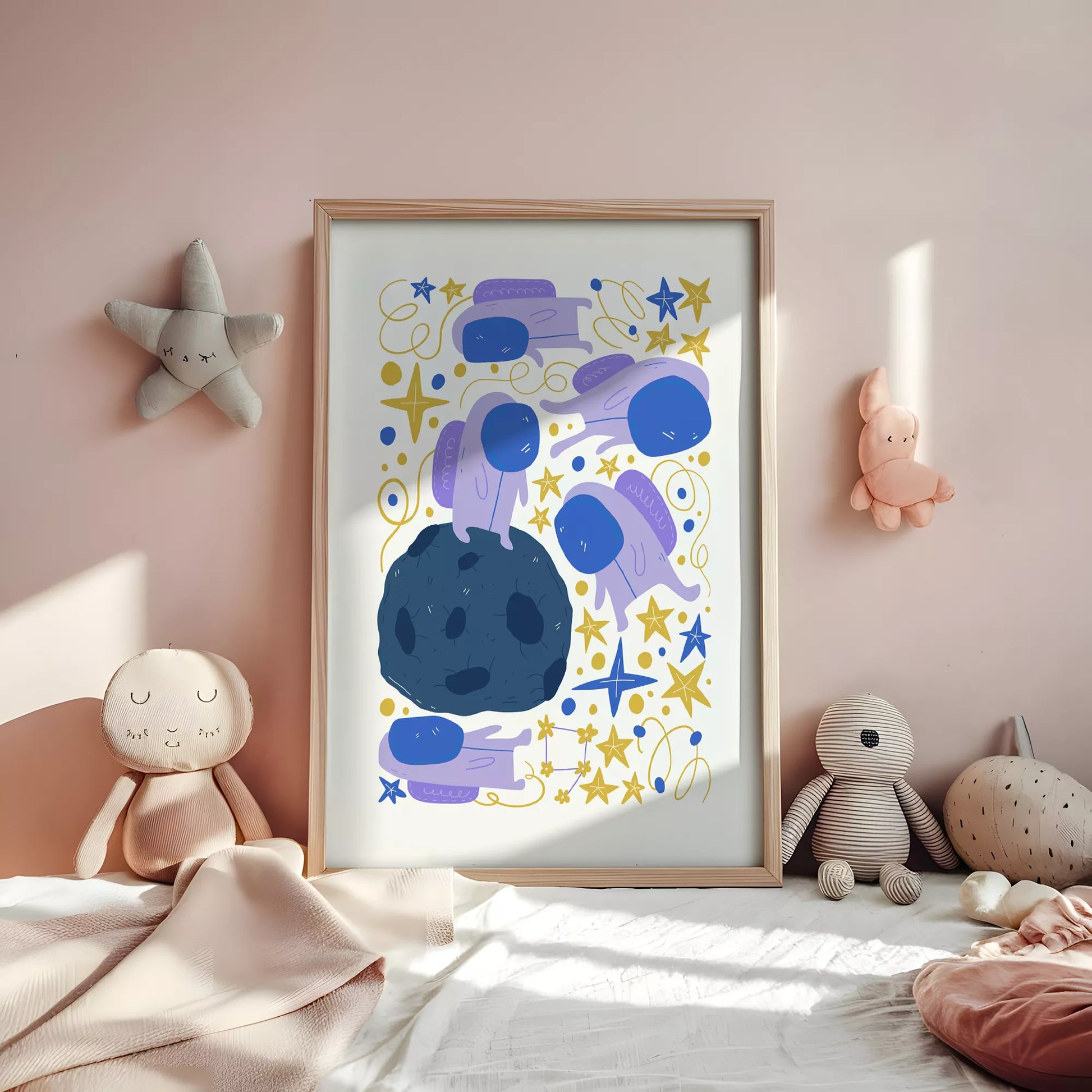 子供宇宙飛行士モチベーション月星ポスター紫ゴールド