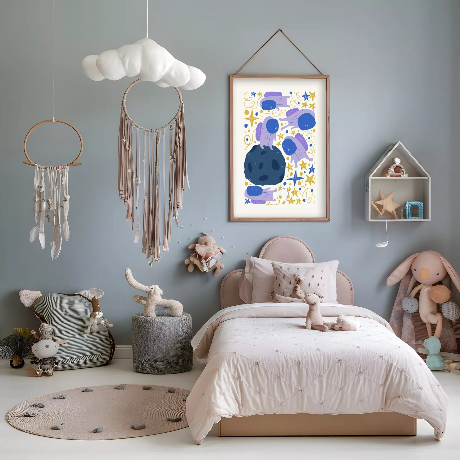 子供宇宙飛行士モチベーション月星ポスター紫ゴールド