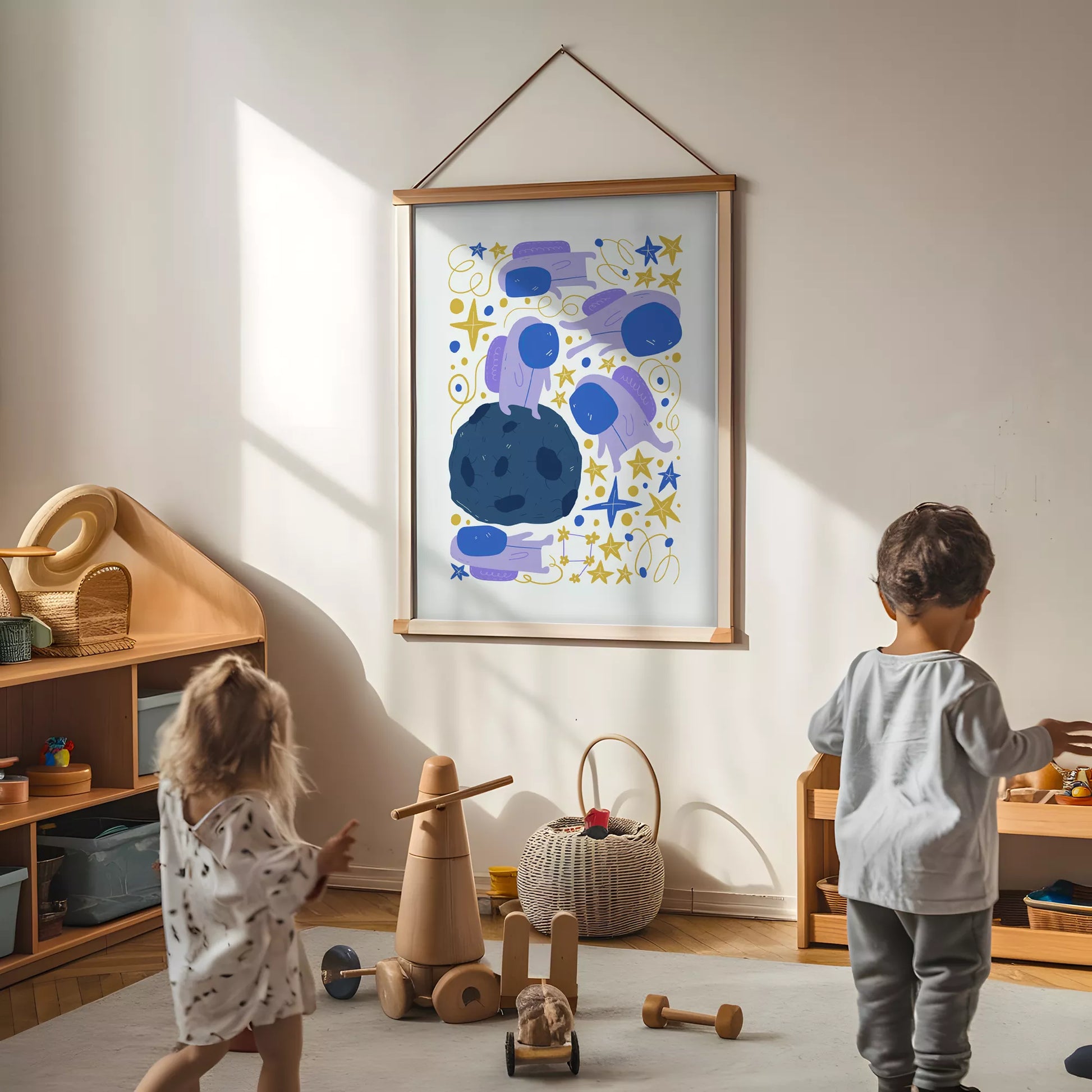 子供宇宙飛行士モチベーション月星ポスター紫ゴールド