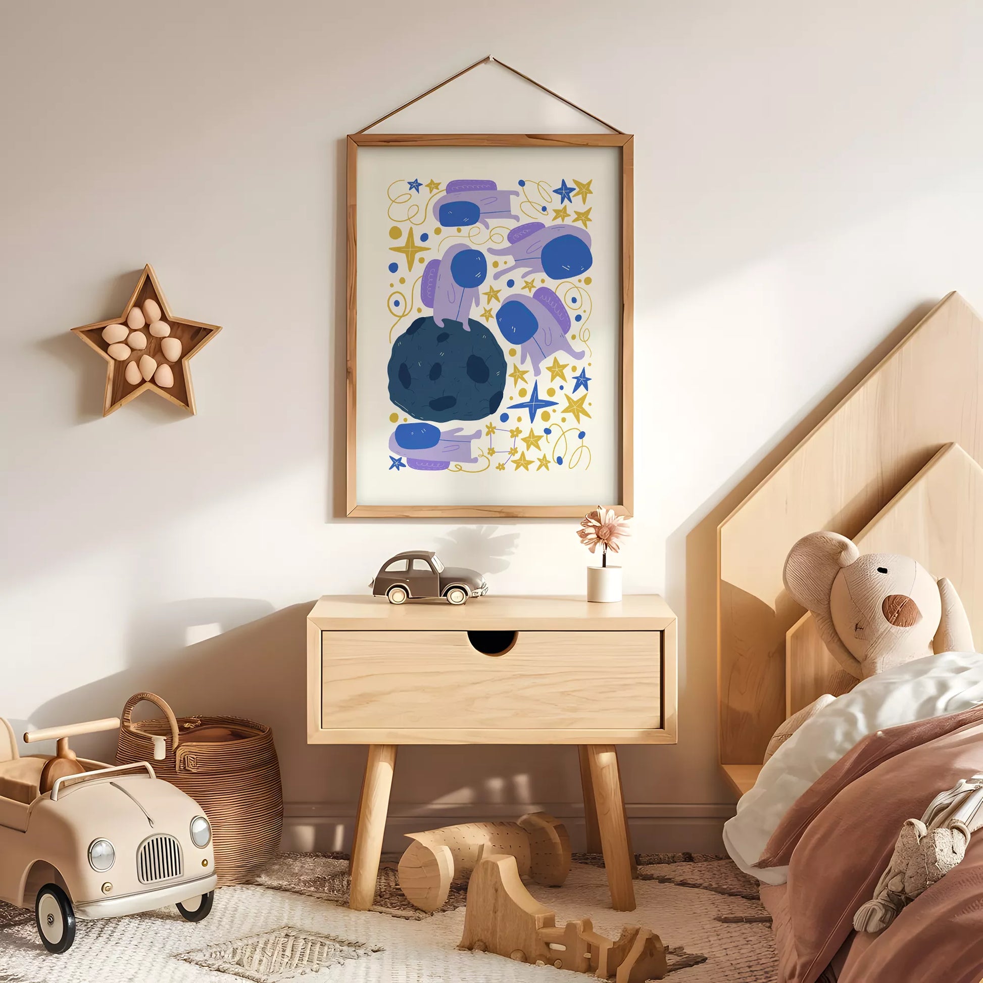 子供宇宙飛行士モチベーション月星ポスター紫ゴールド