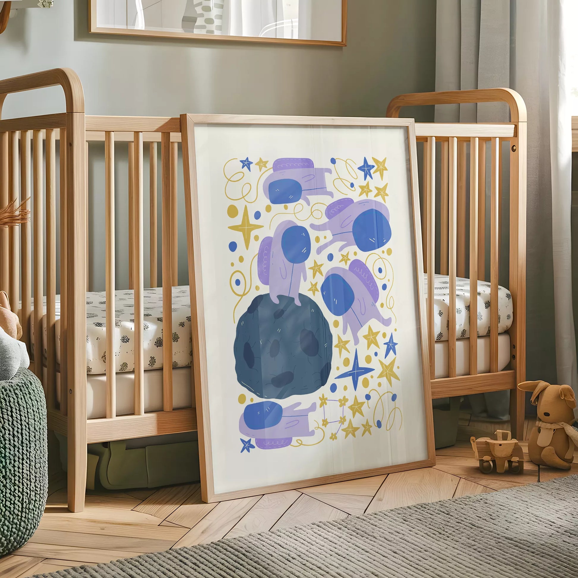 子供宇宙飛行士モチベーション月星ポスター紫ゴールド