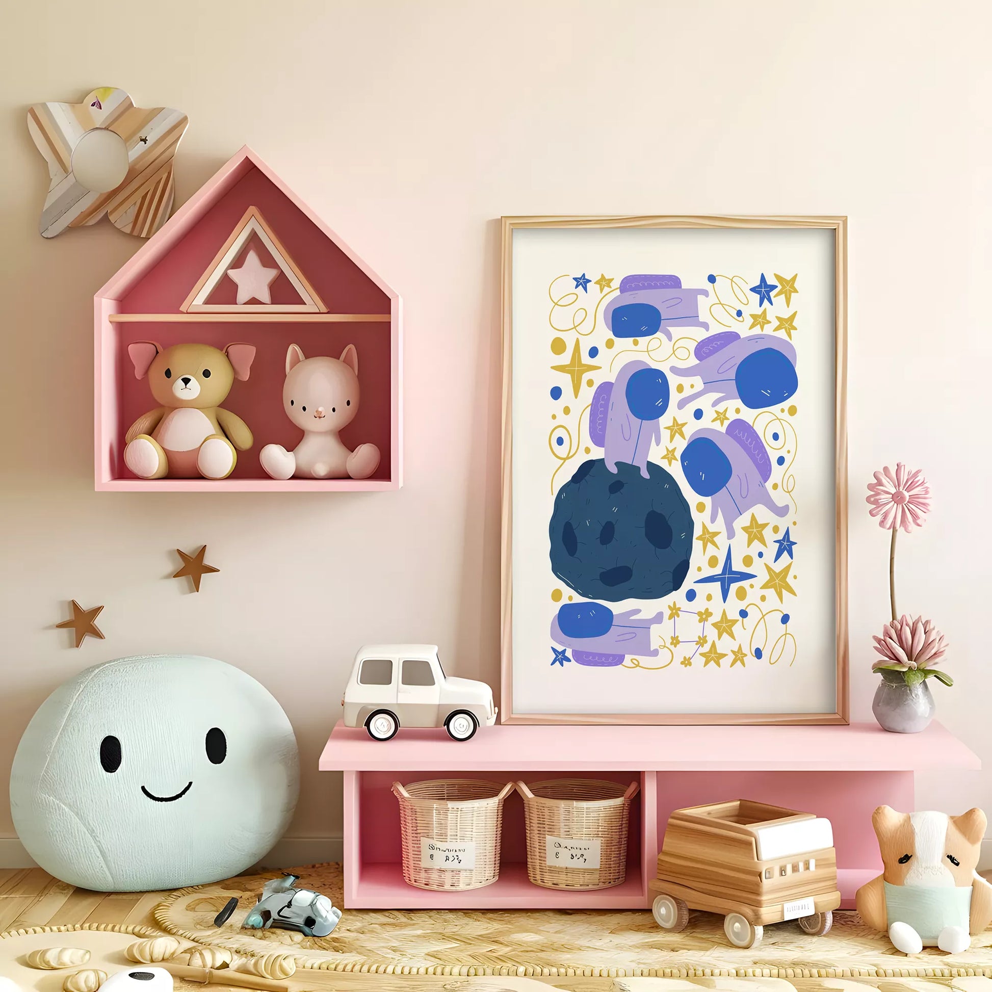 子供宇宙飛行士モチベーション月星ポスター紫ゴールド