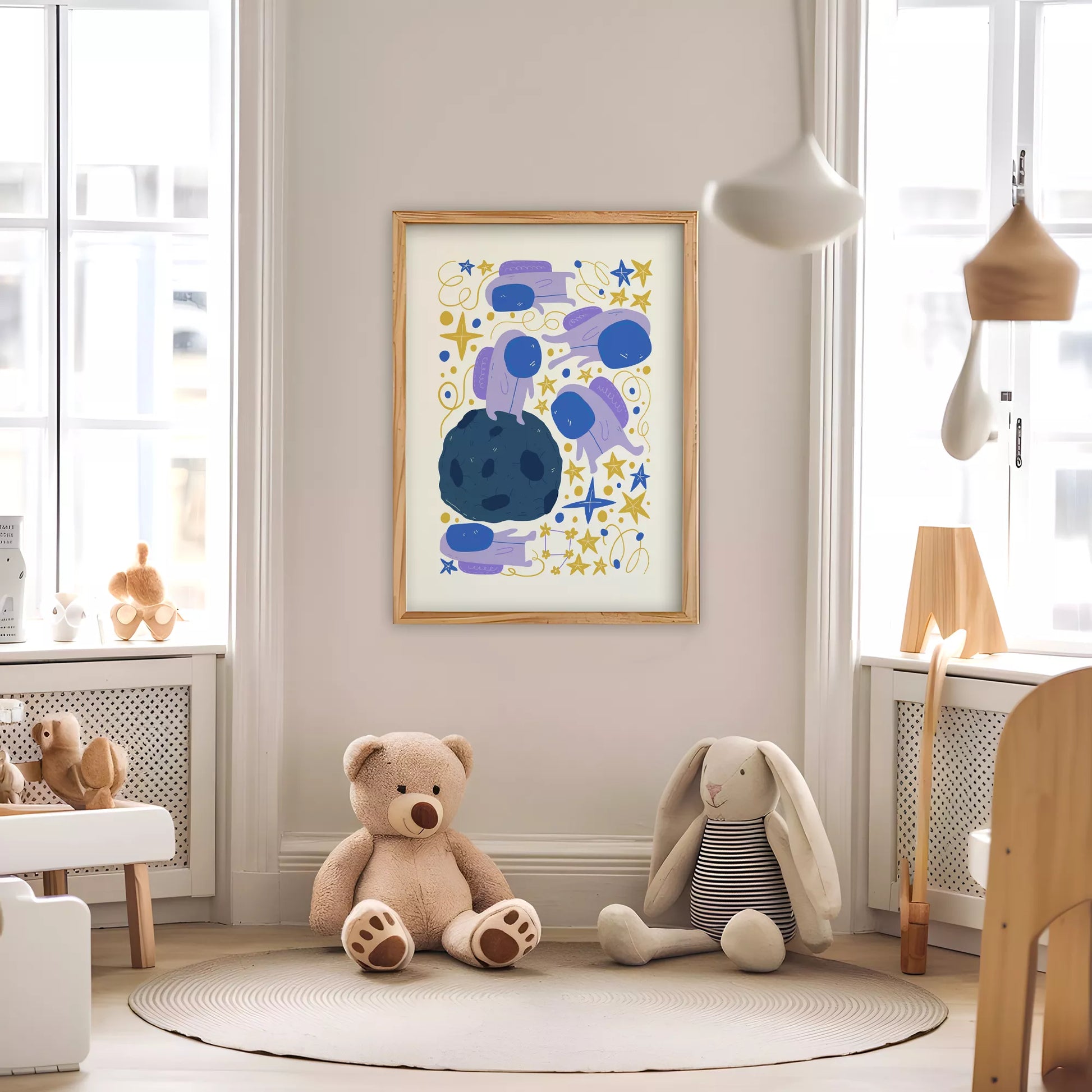 子供宇宙飛行士モチベーション月星ポスター紫ゴールド