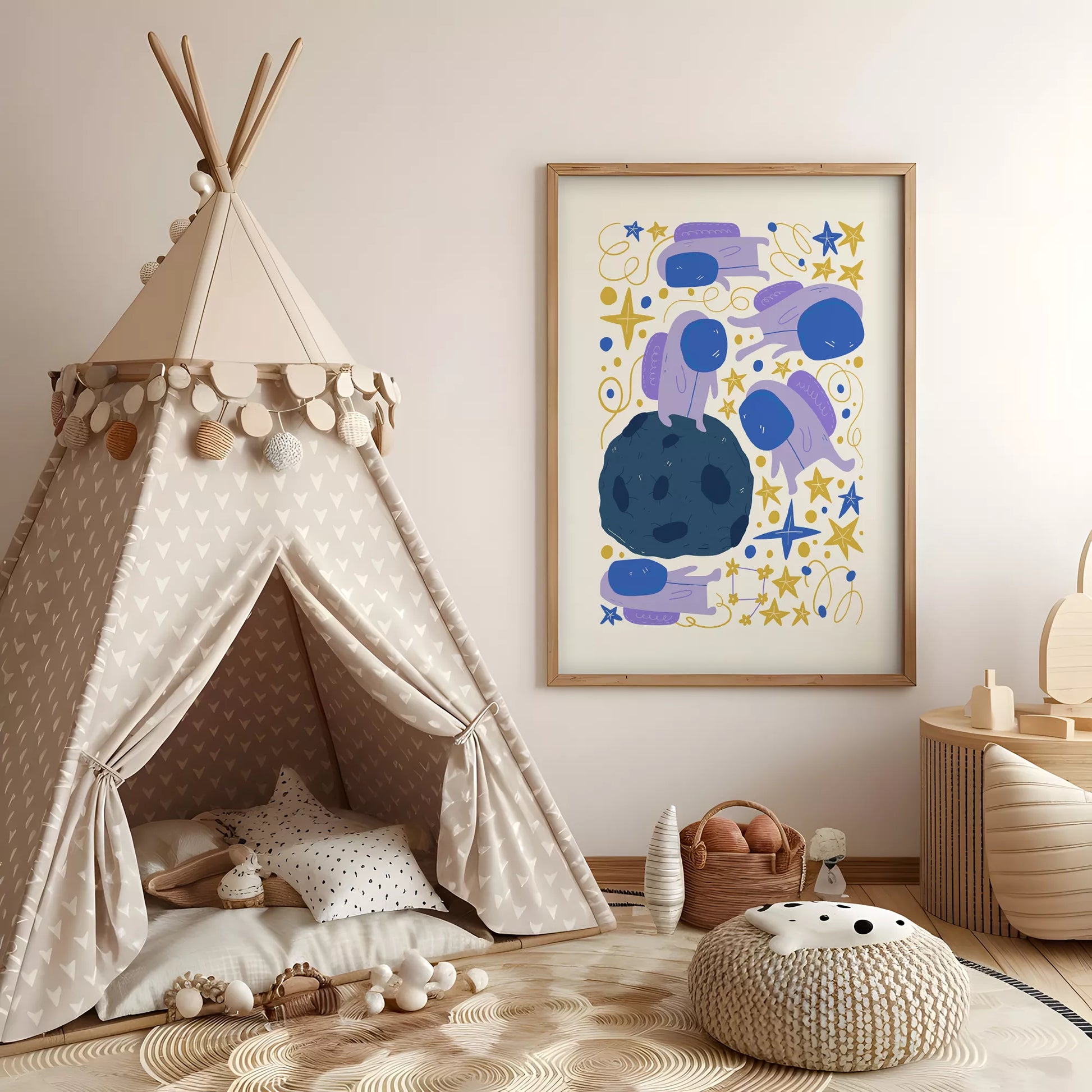 子供宇宙飛行士モチベーション月星ポスター紫ゴールド