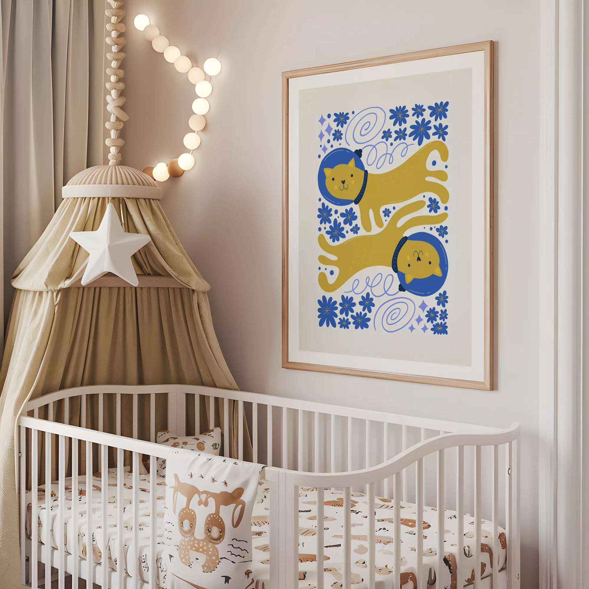 宇宙猫宇宙飛行士ボタニカルキッズポスター子供部屋壁装飾