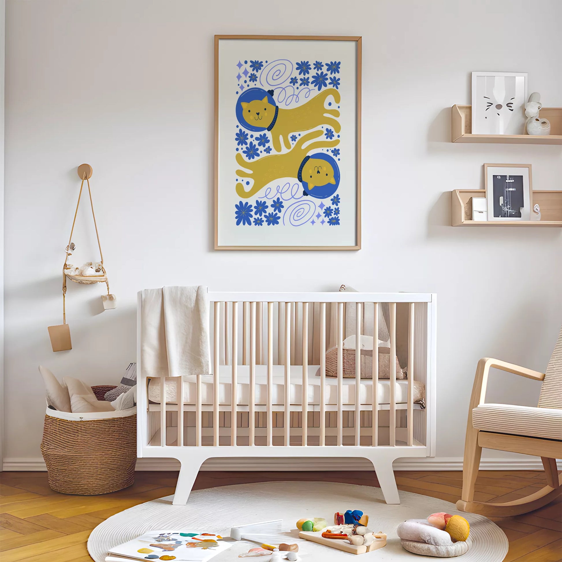 宇宙猫宇宙飛行士ボタニカルキッズポスター子供部屋壁装飾