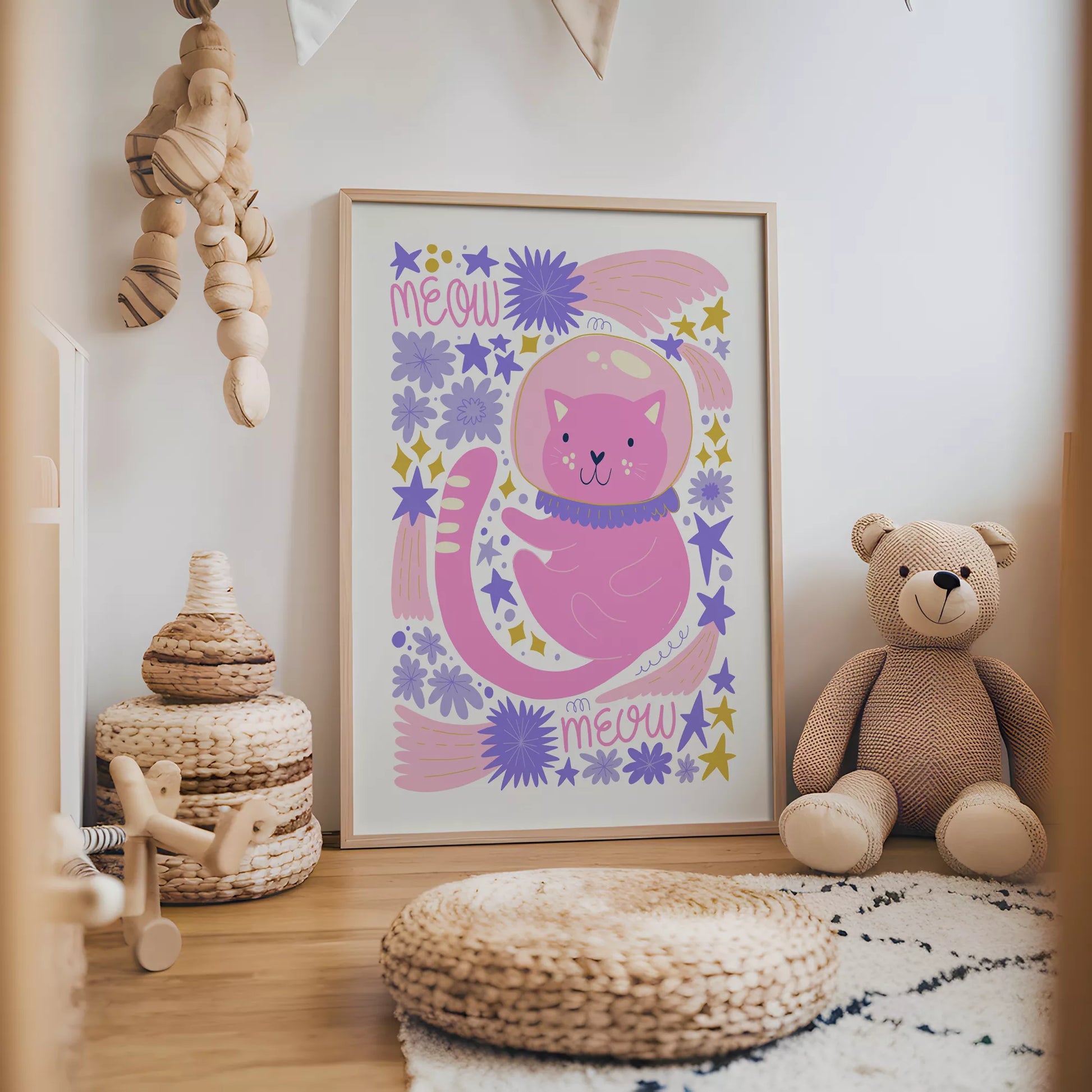 宇宙猫宇宙飛行士MEOWキッズポスター 子供部屋壁装飾