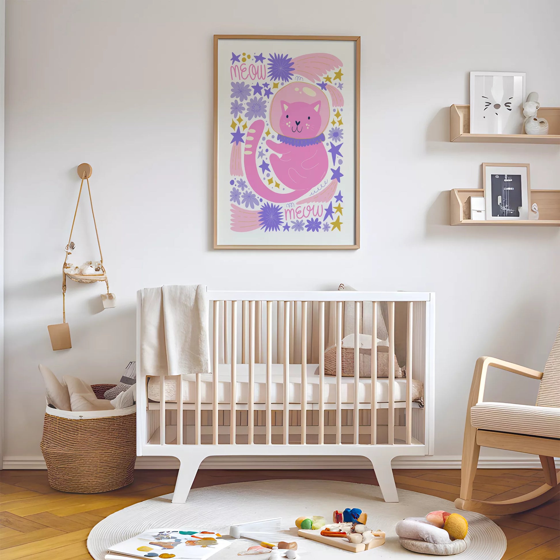 宇宙猫宇宙飛行士MEOWキッズポスター 子供部屋壁装飾