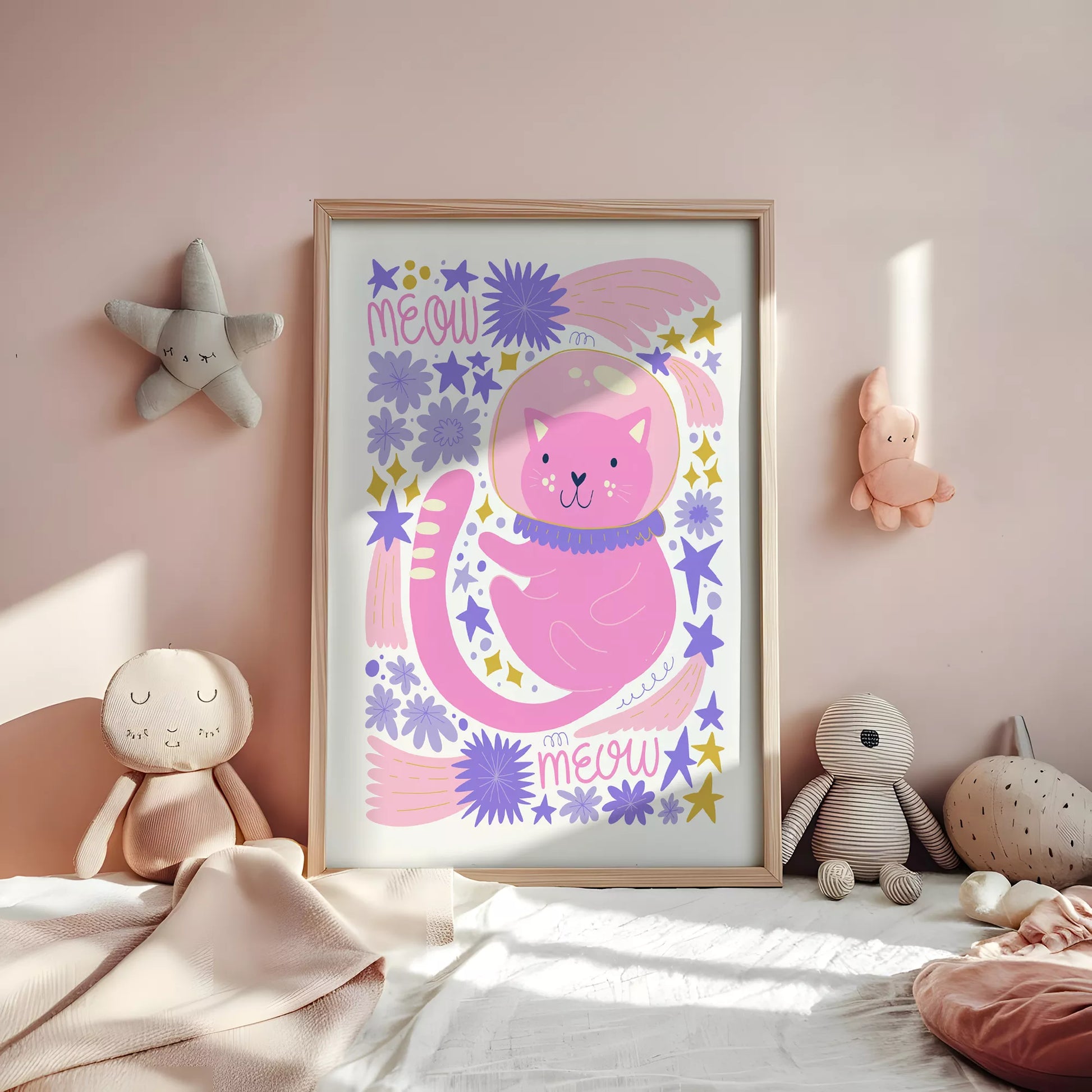 宇宙猫宇宙飛行士MEOWキッズポスター 子供部屋壁装飾