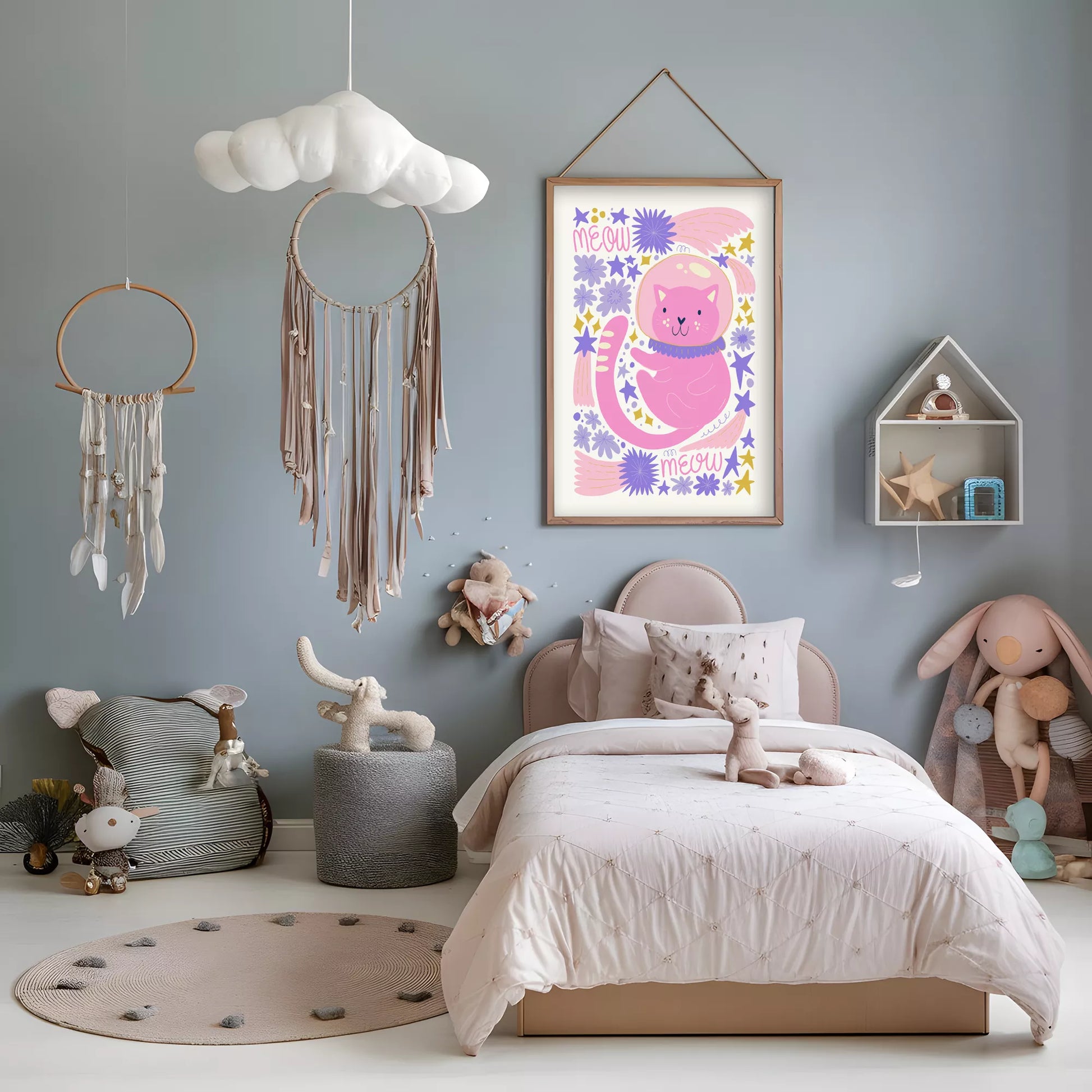 宇宙猫宇宙飛行士MEOWキッズポスター 子供部屋壁装飾