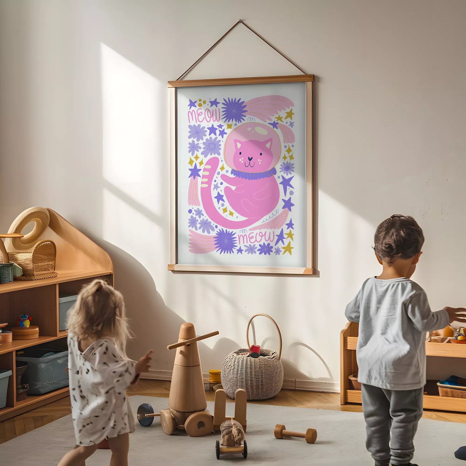 宇宙猫宇宙飛行士MEOWキッズポスター 子供部屋壁装飾