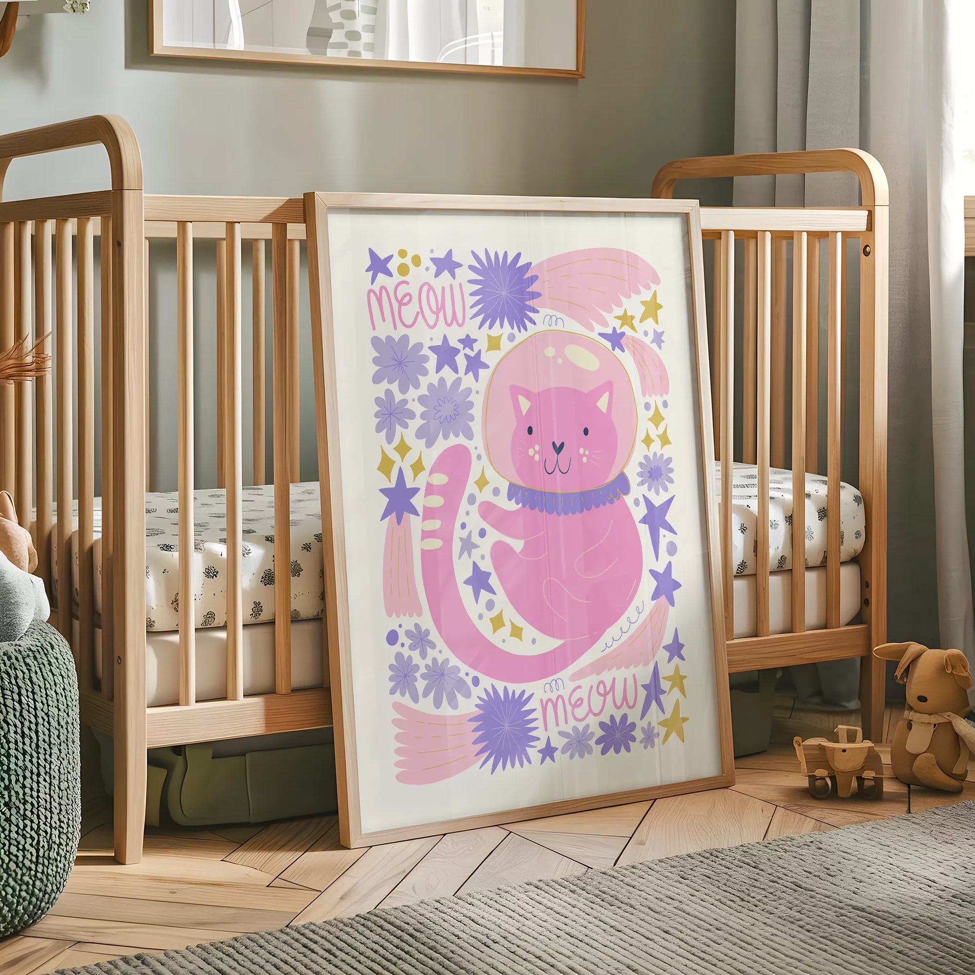 宇宙猫宇宙飛行士MEOWキッズポスター 子供部屋壁装飾