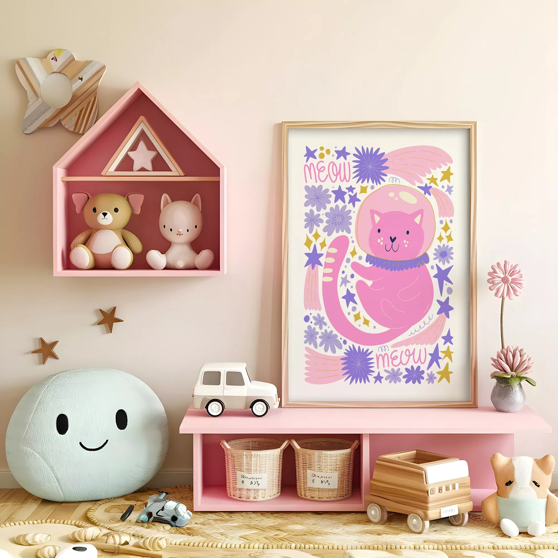 宇宙猫宇宙飛行士MEOWキッズポスター 子供部屋壁装飾