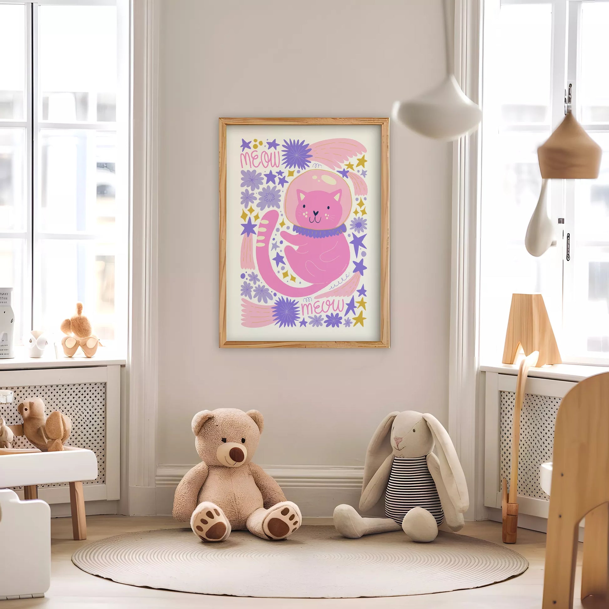 宇宙猫宇宙飛行士MEOWキッズポスター 子供部屋壁装飾