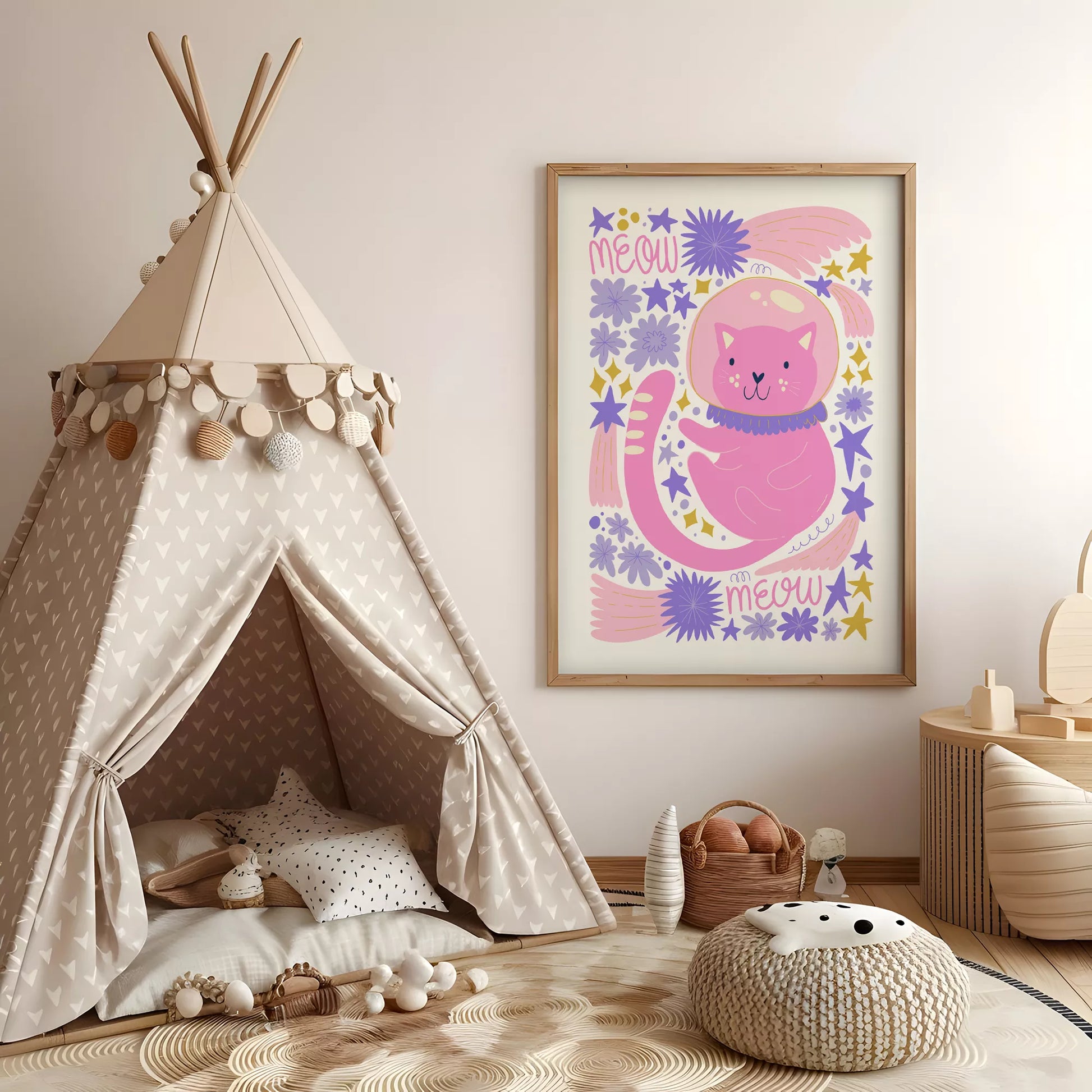 宇宙猫宇宙飛行士MEOWキッズポスター 子供部屋壁装飾