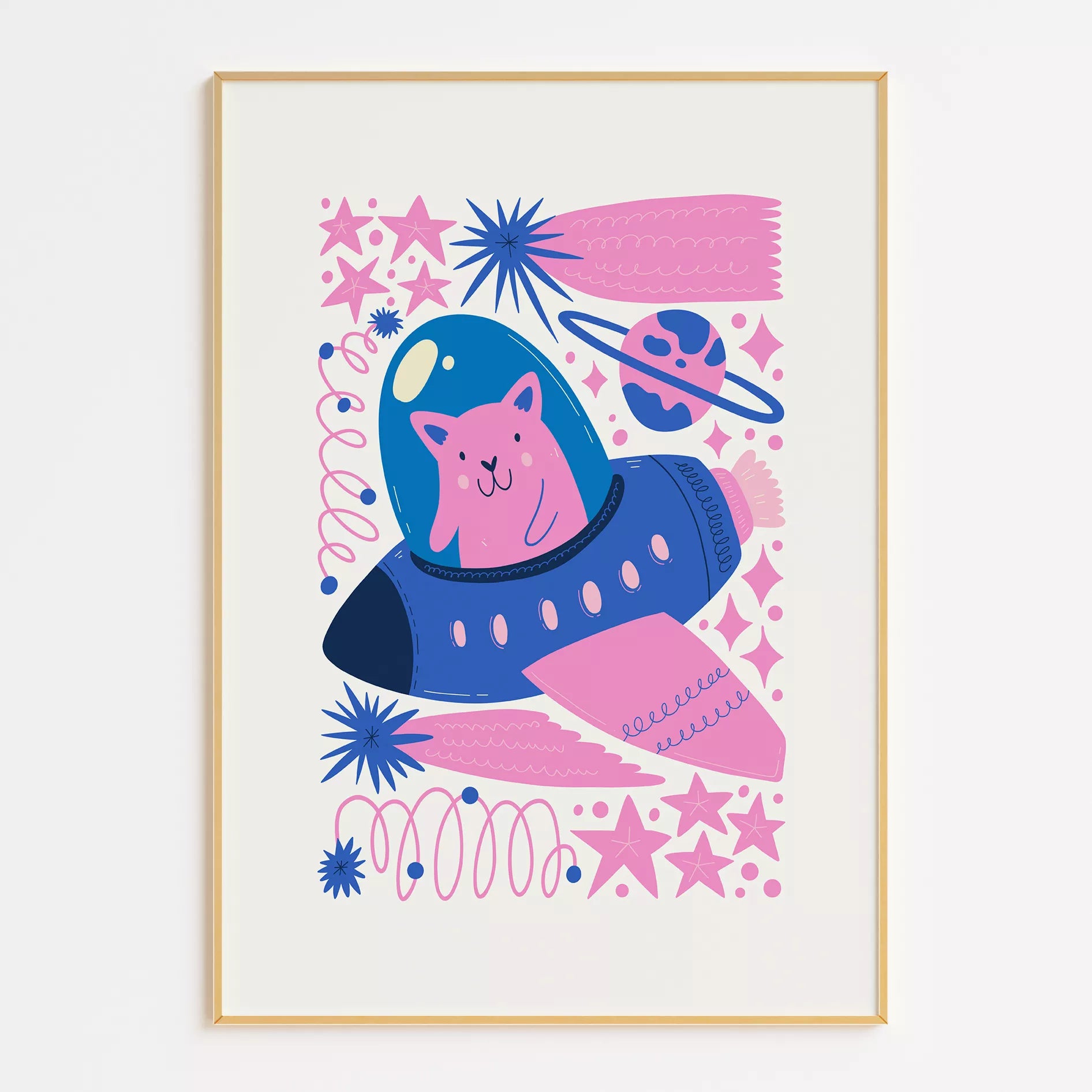 宇宙猫宇宙飛行士UFOキッズポスター 子供部屋壁装飾