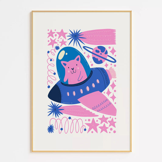 宇宙猫宇宙飛行士UFOキッズポスター 子供部屋壁装飾