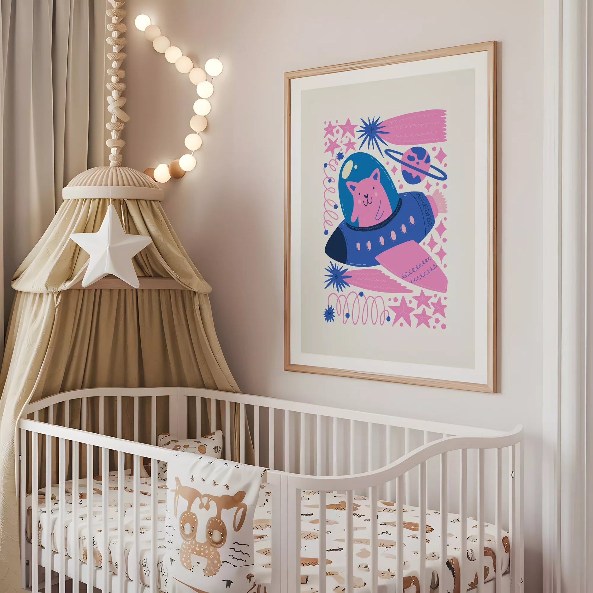 宇宙猫宇宙飛行士UFOキッズポスター 子供部屋壁装飾