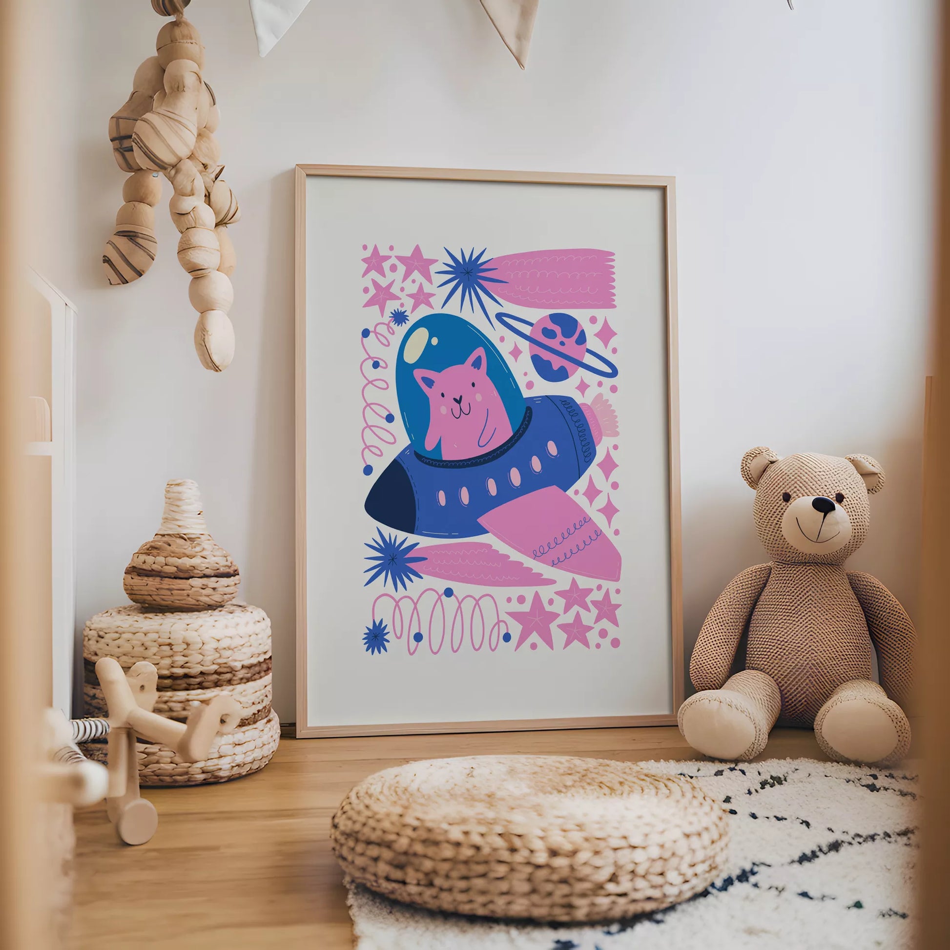 宇宙猫宇宙飛行士UFOキッズポスター 子供部屋壁装飾