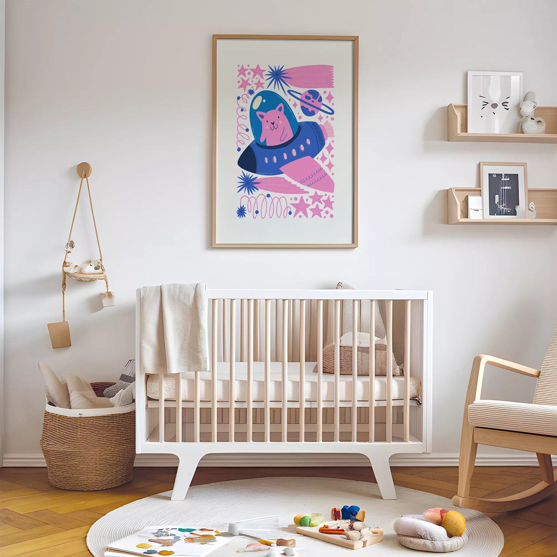 宇宙猫宇宙飛行士UFOキッズポスター 子供部屋壁装飾