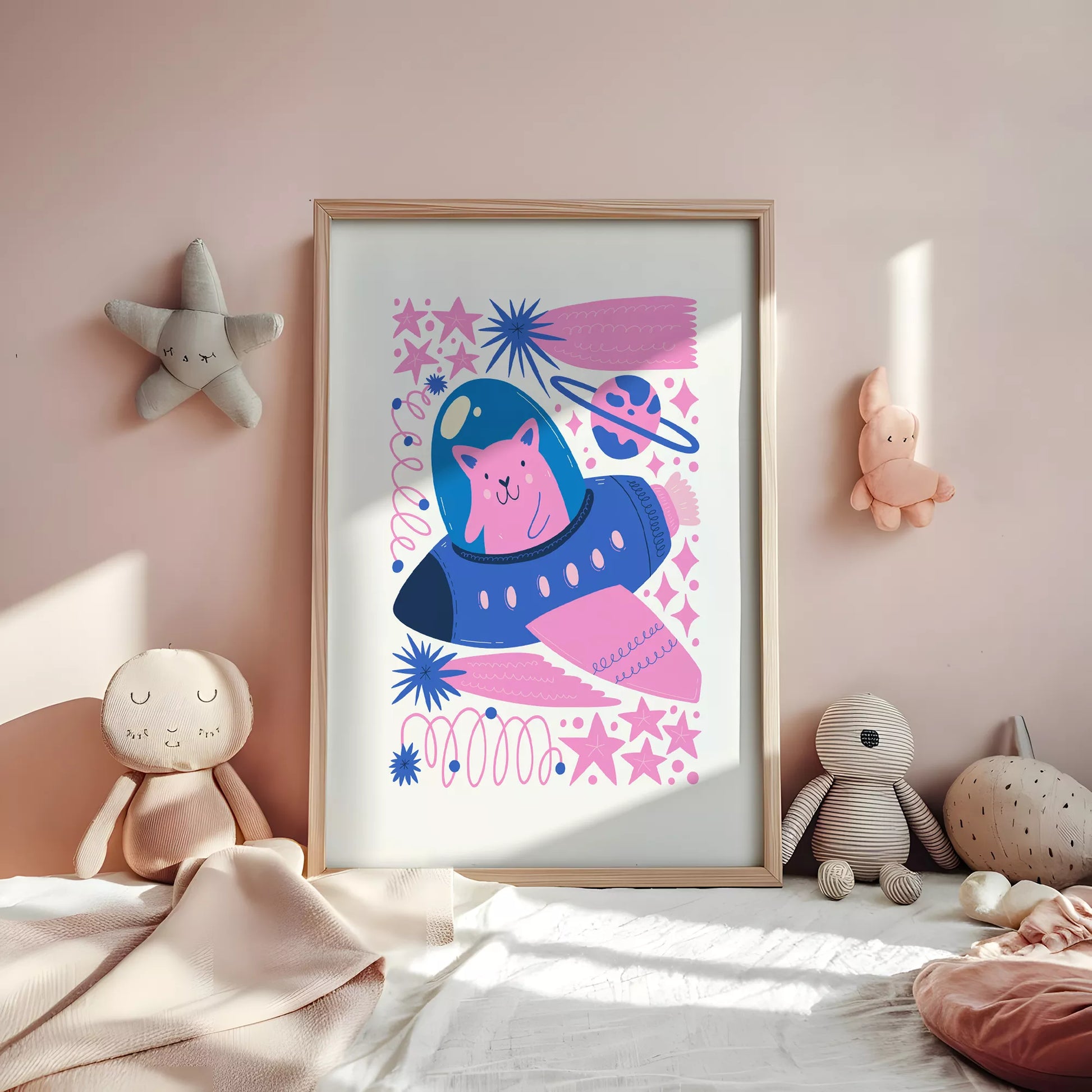 宇宙猫宇宙飛行士UFOキッズポスター 子供部屋壁装飾