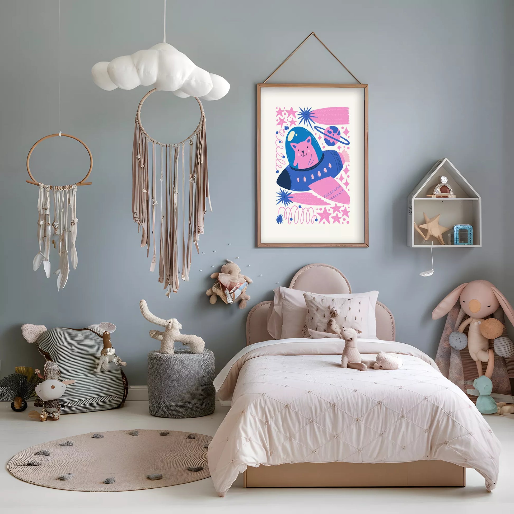 宇宙猫宇宙飛行士UFOキッズポスター 子供部屋壁装飾