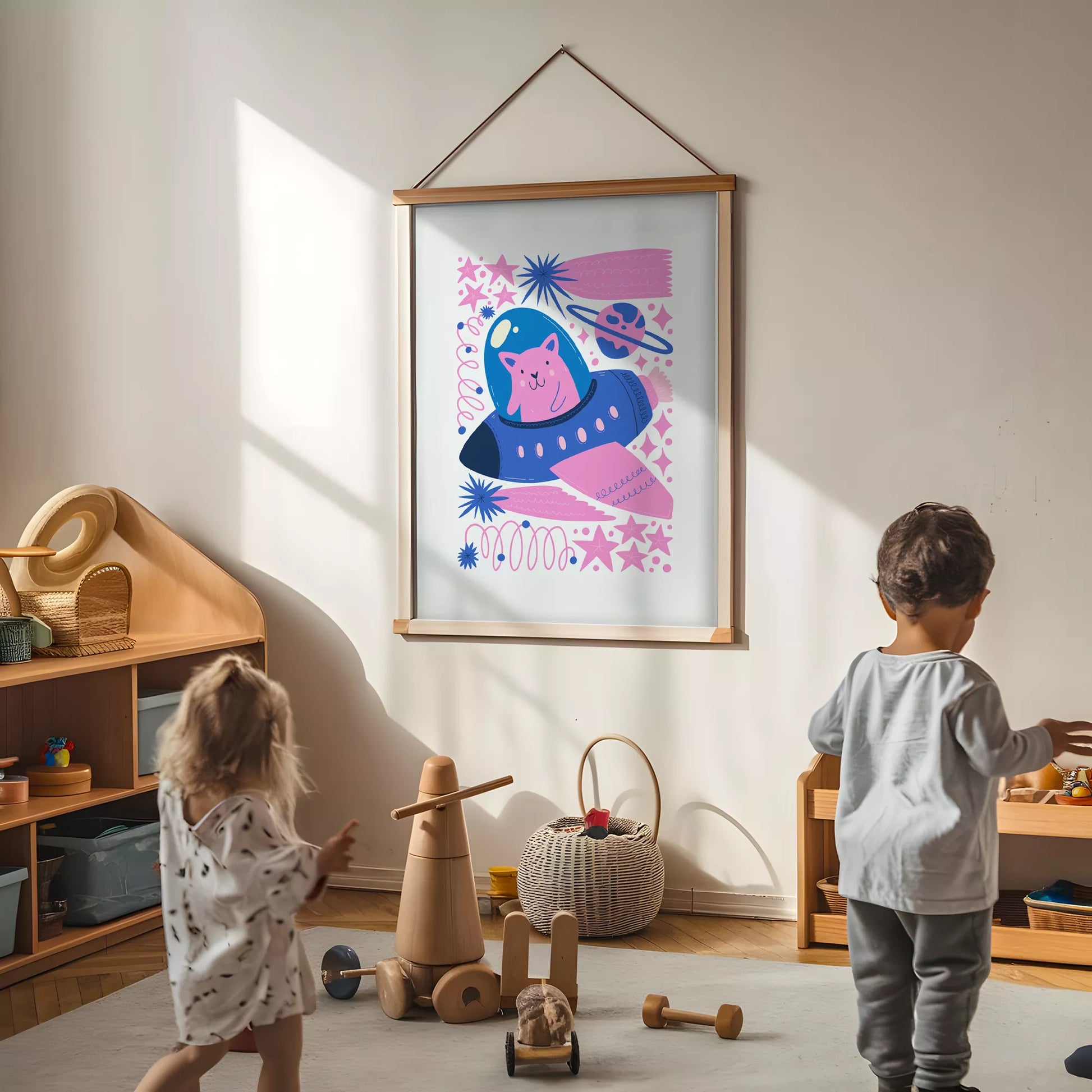 宇宙猫宇宙飛行士UFOキッズポスター 子供部屋壁装飾