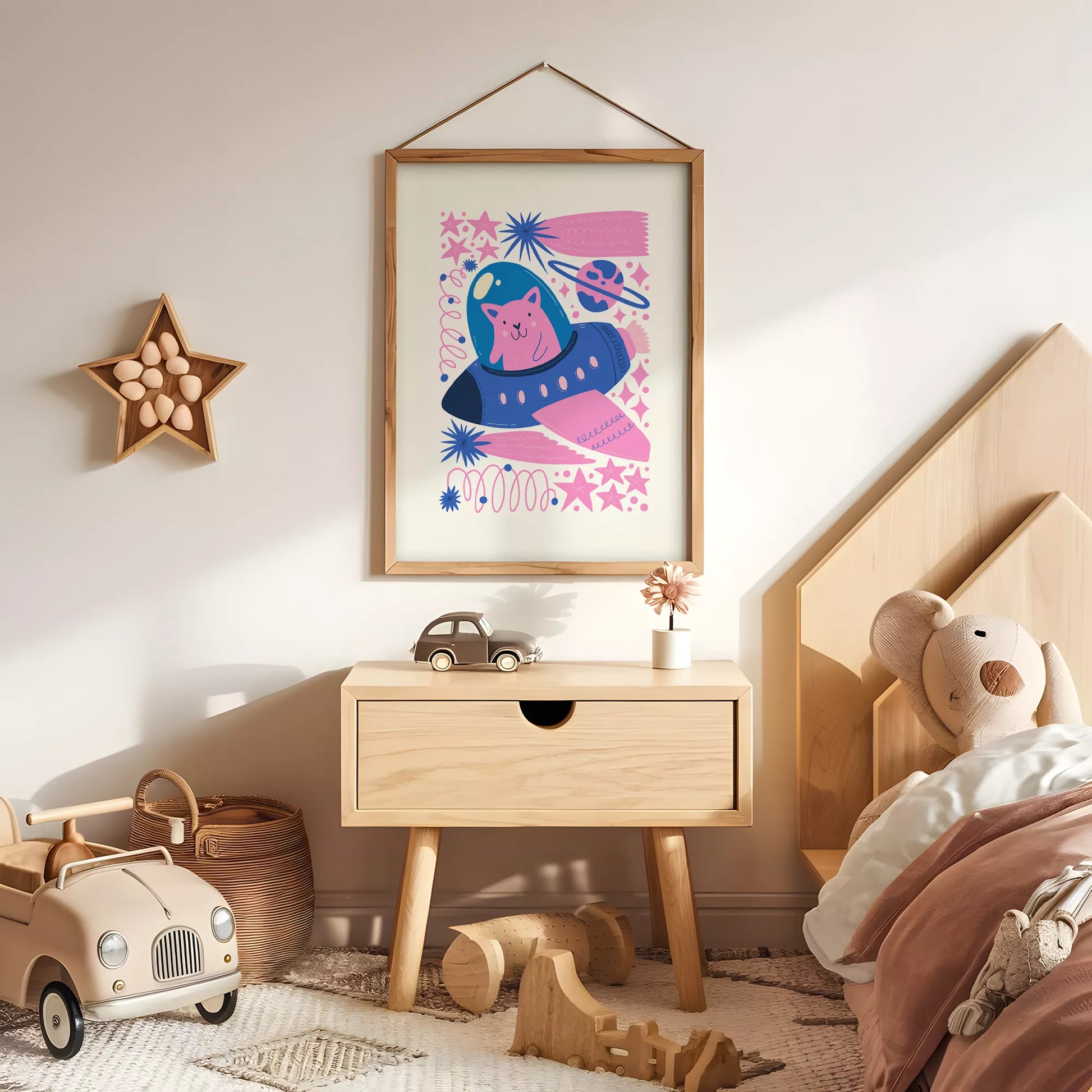 宇宙猫宇宙飛行士UFOキッズポスター 子供部屋壁装飾