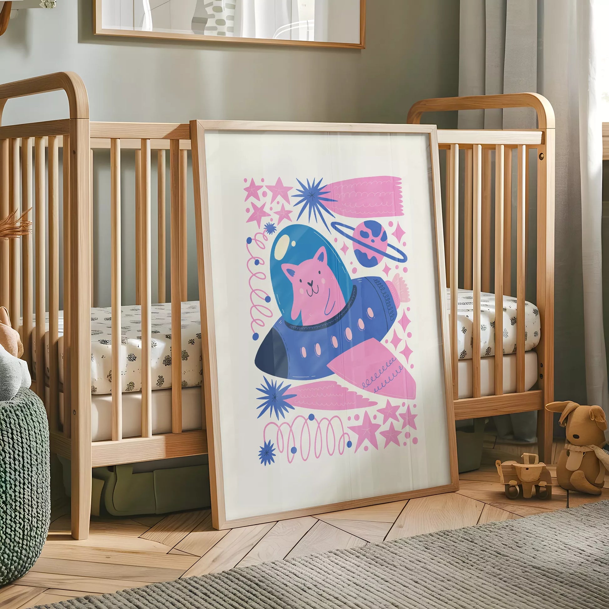 宇宙猫宇宙飛行士UFOキッズポスター 子供部屋壁装飾