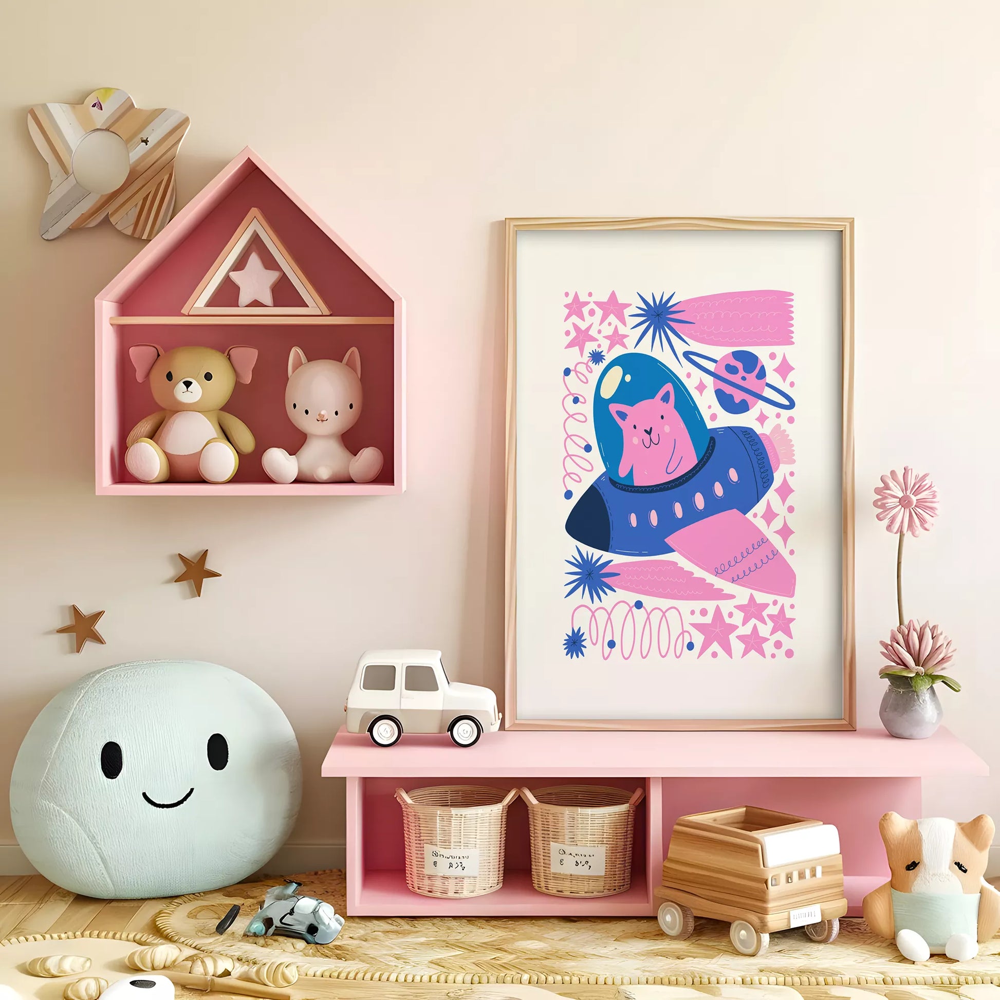 宇宙猫宇宙飛行士UFOキッズポスター 子供部屋壁装飾