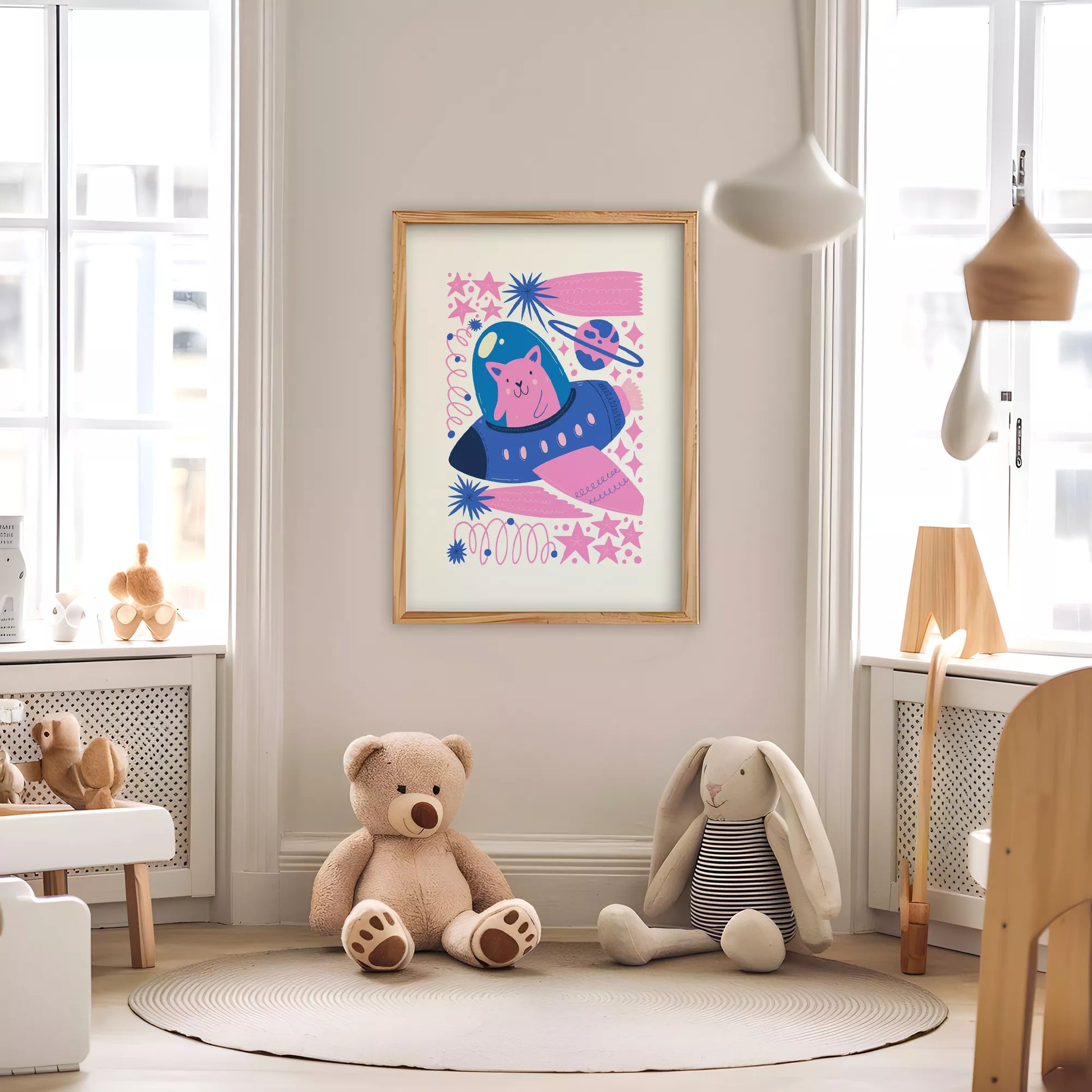 宇宙猫宇宙飛行士UFOキッズポスター 子供部屋壁装飾